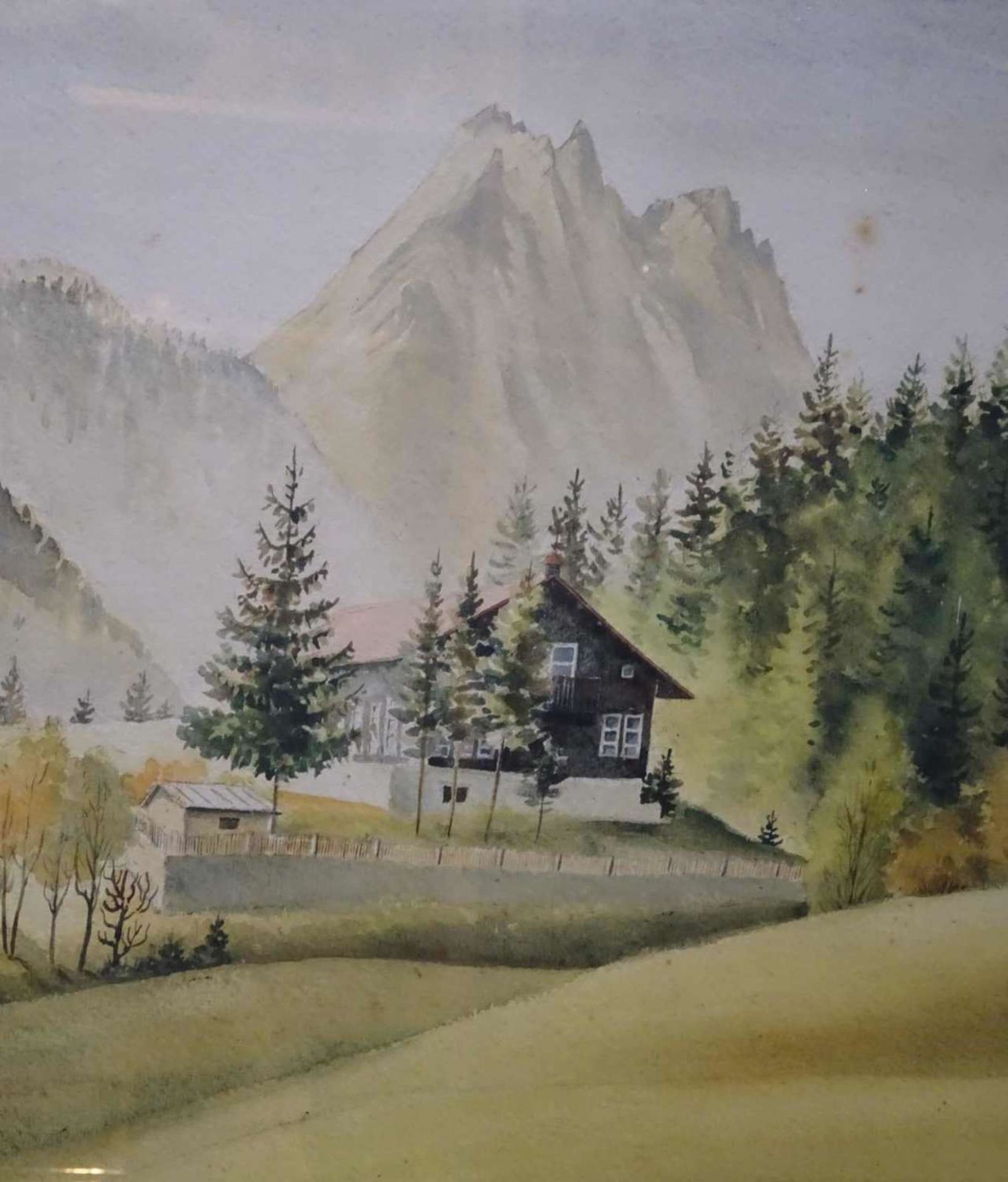 Otto Ernst Fritsch, Aquarell auf Papier "Waldidyll im Karwendel", hinter Glas gerahmt (leicht stock - Bild 2 aus 3
