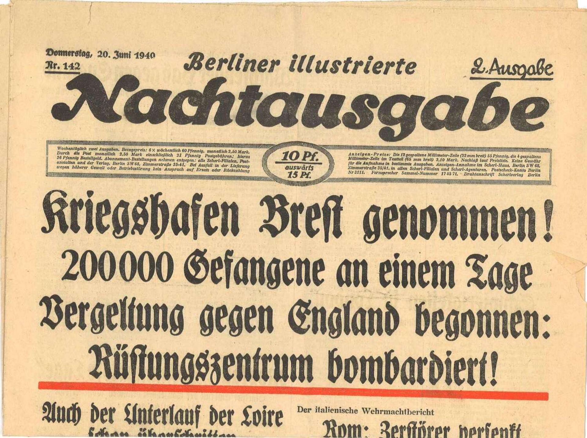 Berliner Illustrierte Nachtausgabe, 2. Ausgabe, Donnerstag, 20. Juni 1940. Vollständig ?? Berliner