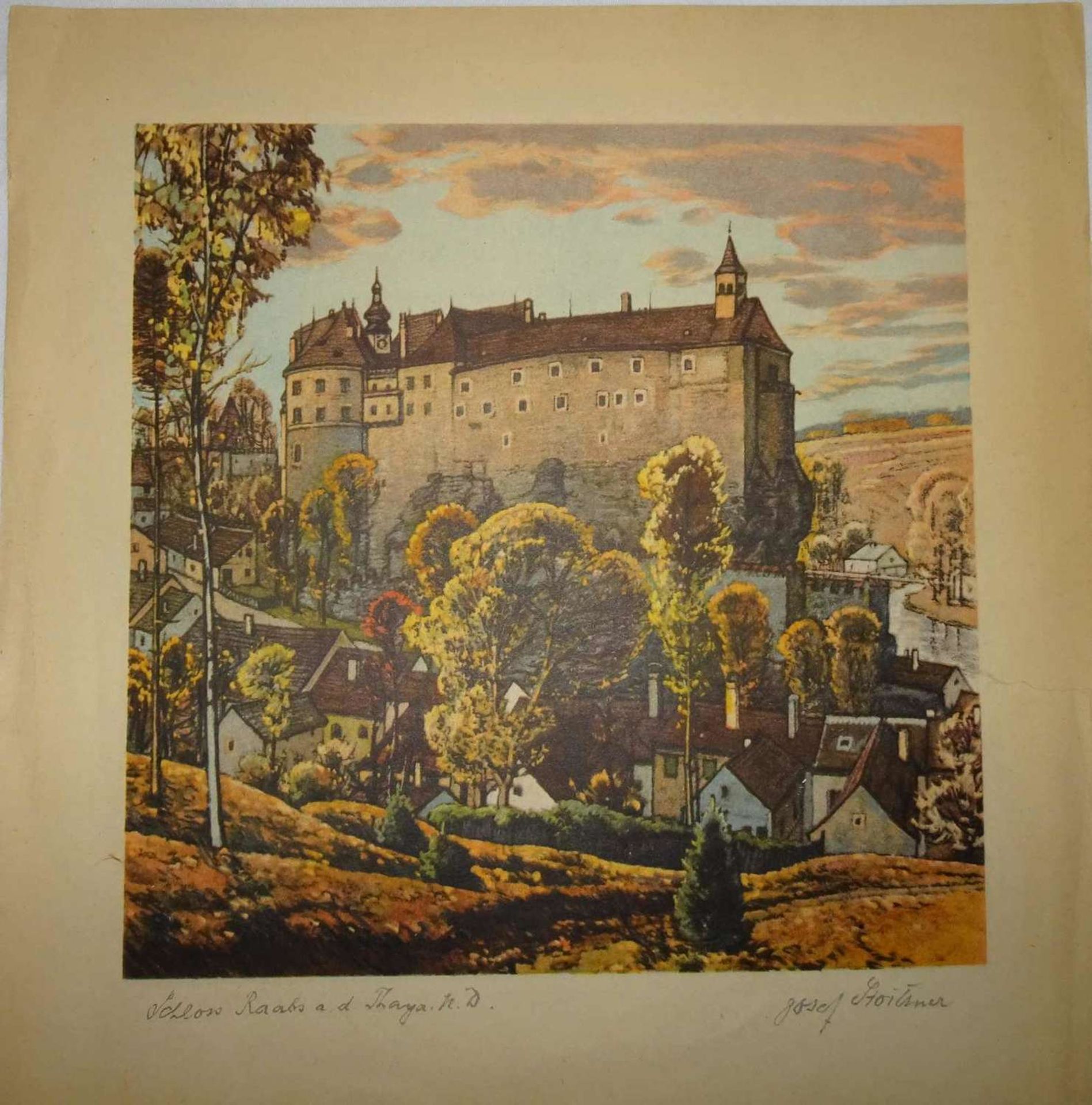 Josef Stoitzner (1884-1951), Farbholzschnitt, Schloss Raabs a.d. Thayga. rechts unten signiert.