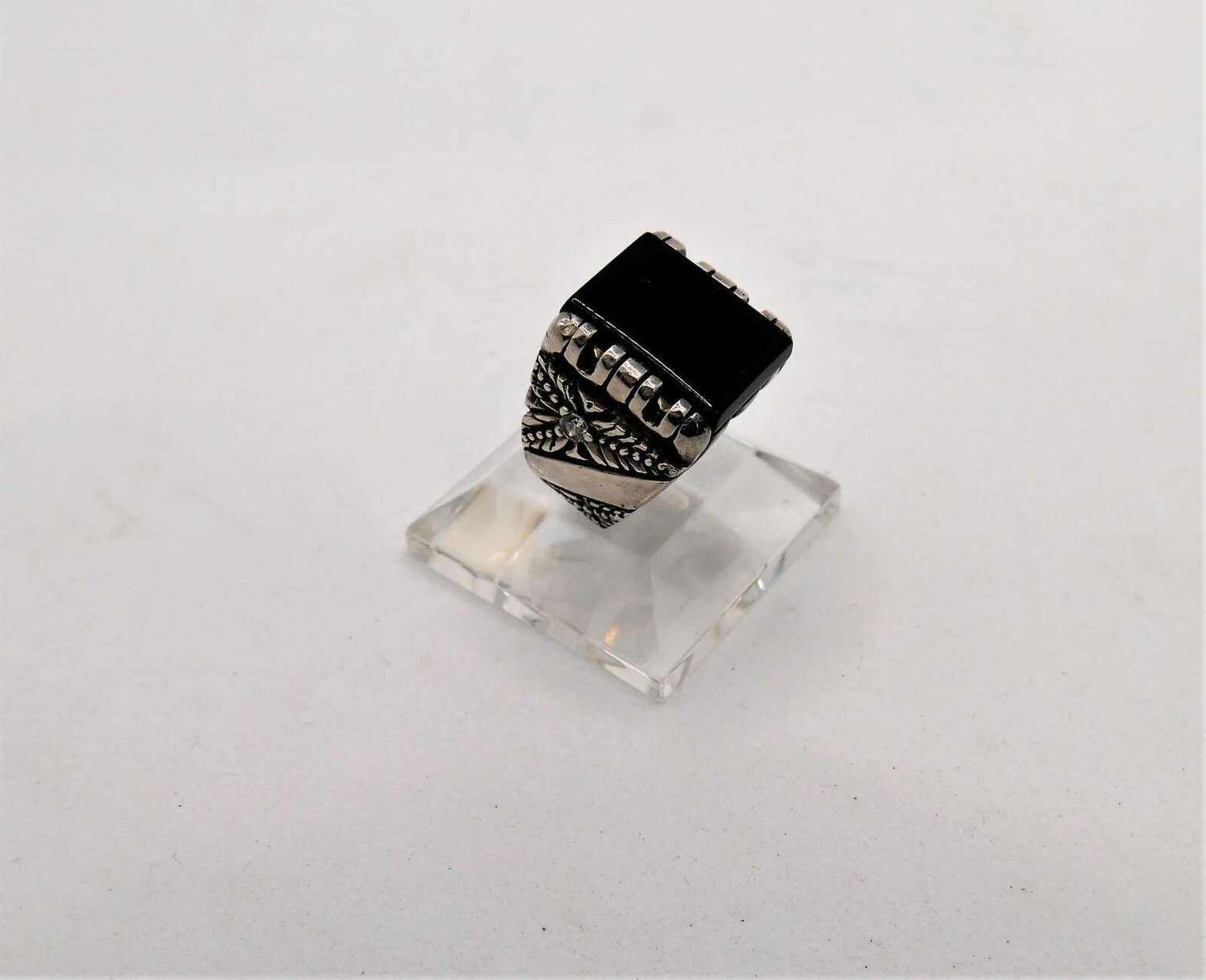 Ring, unisex, 925er Silber mit Onyxplatte. Handarbeit. Ringgröße 61. Ring, unisex, 925 silver with - Bild 2 aus 3