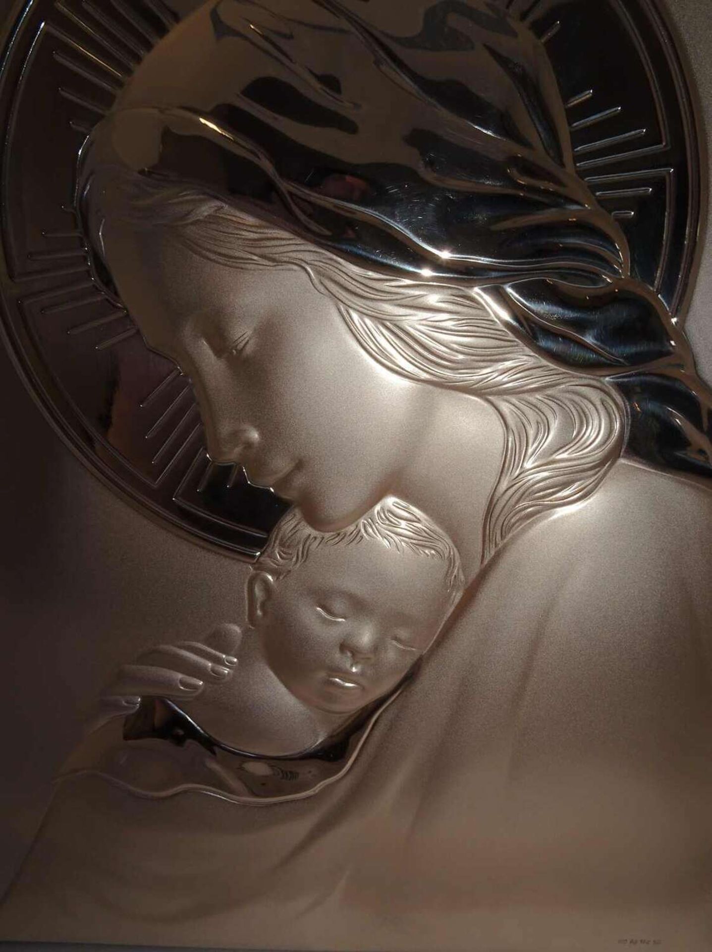 Bild "Muttergottes mit Jesukind", 925er Silber. Höhe ca. 24,5 cm, Breite ca. 17,5 cm. Silberbild - Image 2 of 3