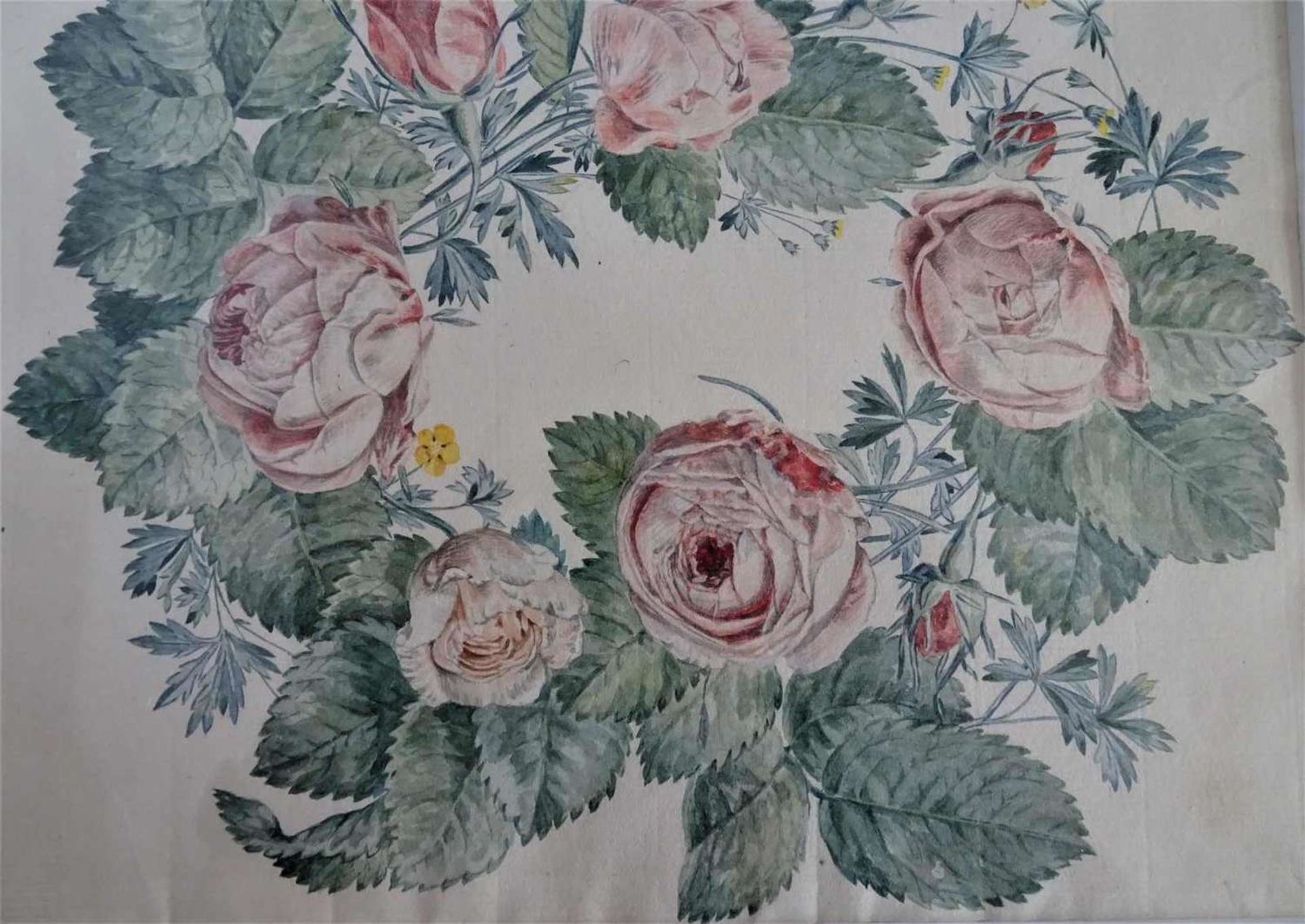 Aquarell auf Papier "Rosen", um 1840, Biedermaier Zeit. Hinter Glas gerahmt. Gesamtmaße: Höhe ca. - Image 2 of 2