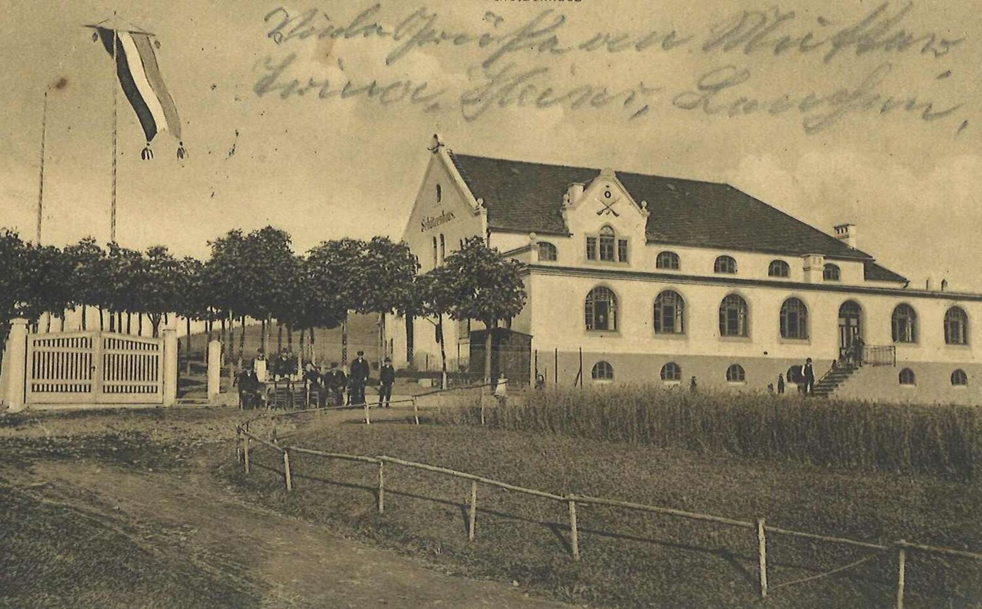 Postkarte, Gruss aus Schwarzenbach a.W., Schützenhaus, gelaufen Postcard, greetings from