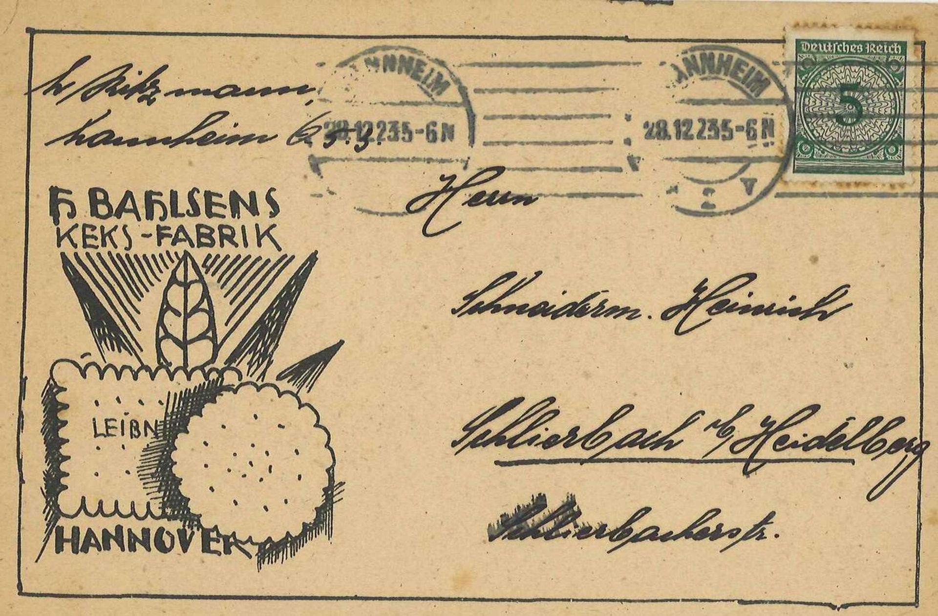 Postkarte Werbung "Bahlsens Keks-Fabrik, Leibniz, Hannover, gelaufen Postcard advertising "Bahlsen'