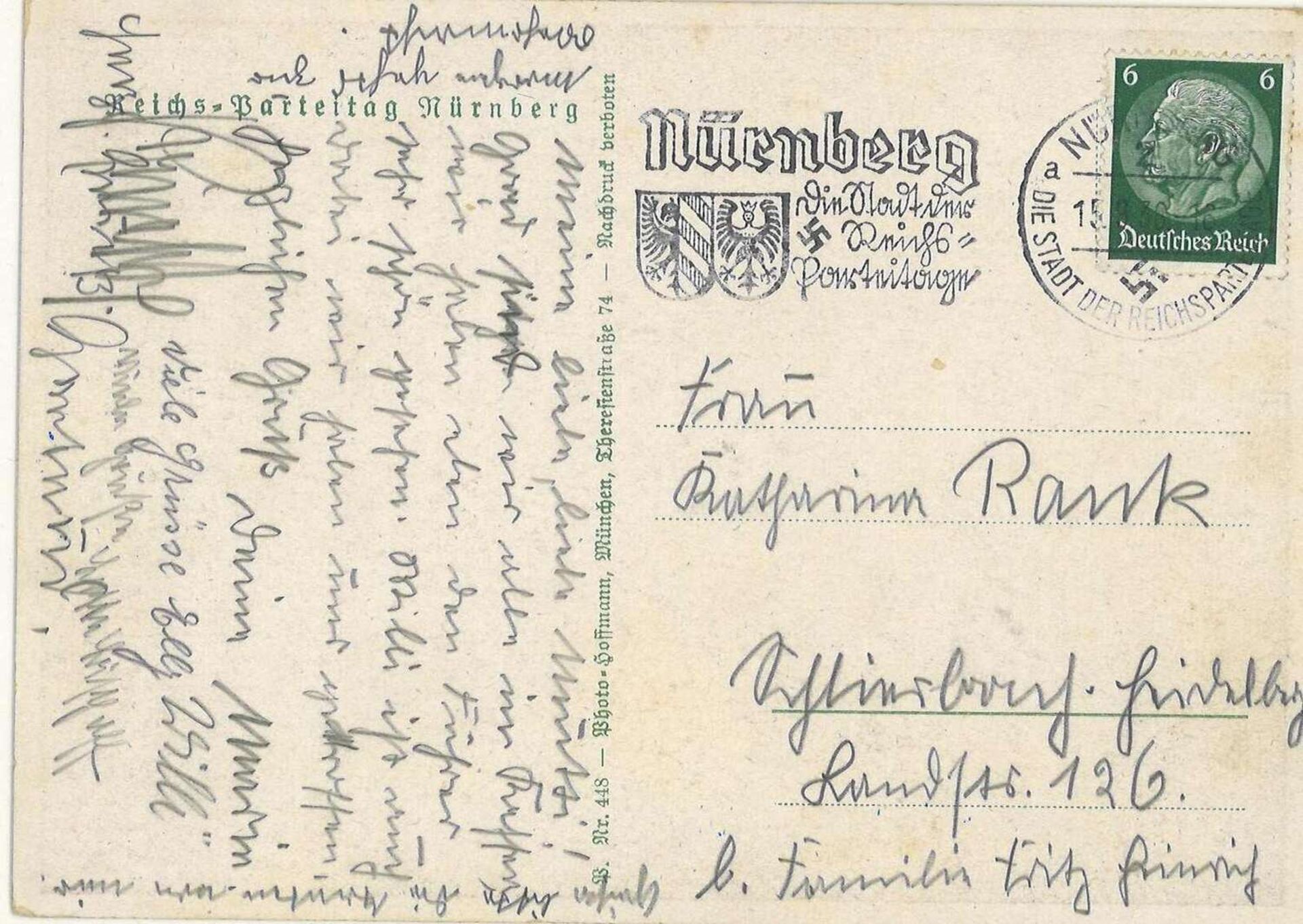 Postkarte Reichs-Parteitag Nürnberg, gelaufen Postcard Reich Party Congress Nuremberg, used - Bild 2 aus 2