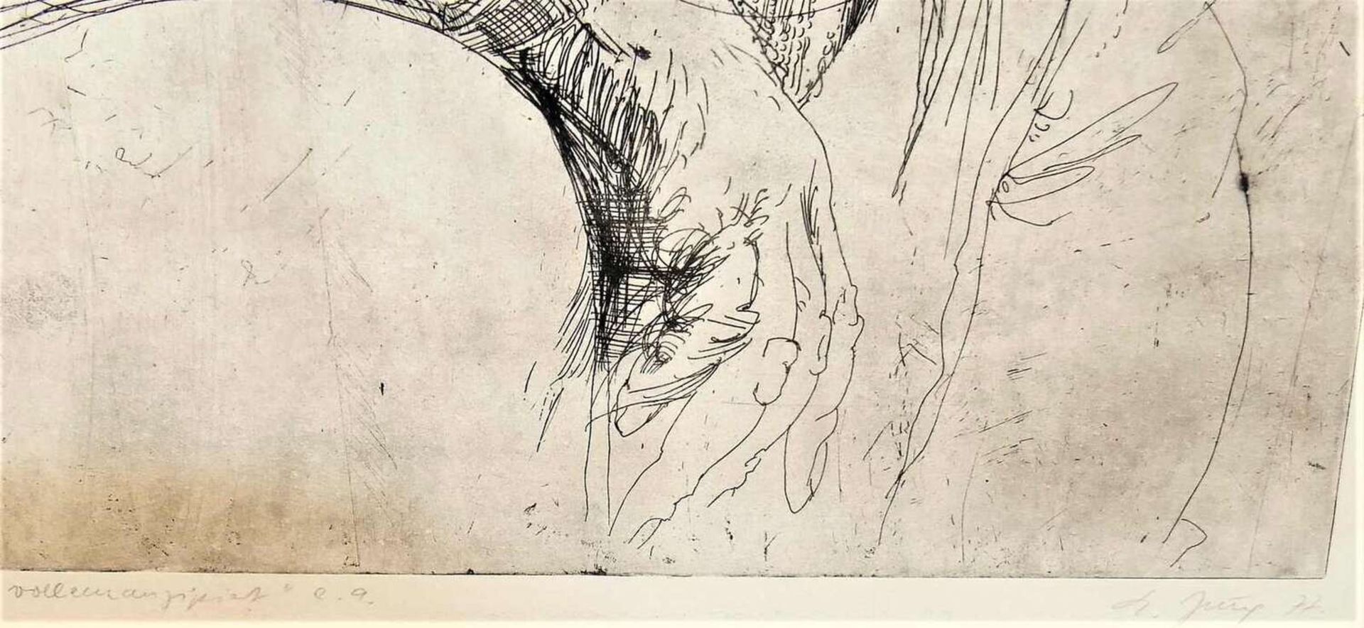 H. Jung ?, Radierung Erstabzug von 1977, aufwendig hinter Glas gerahmt. Rechts unten Signatur. Höhe - Image 3 of 3