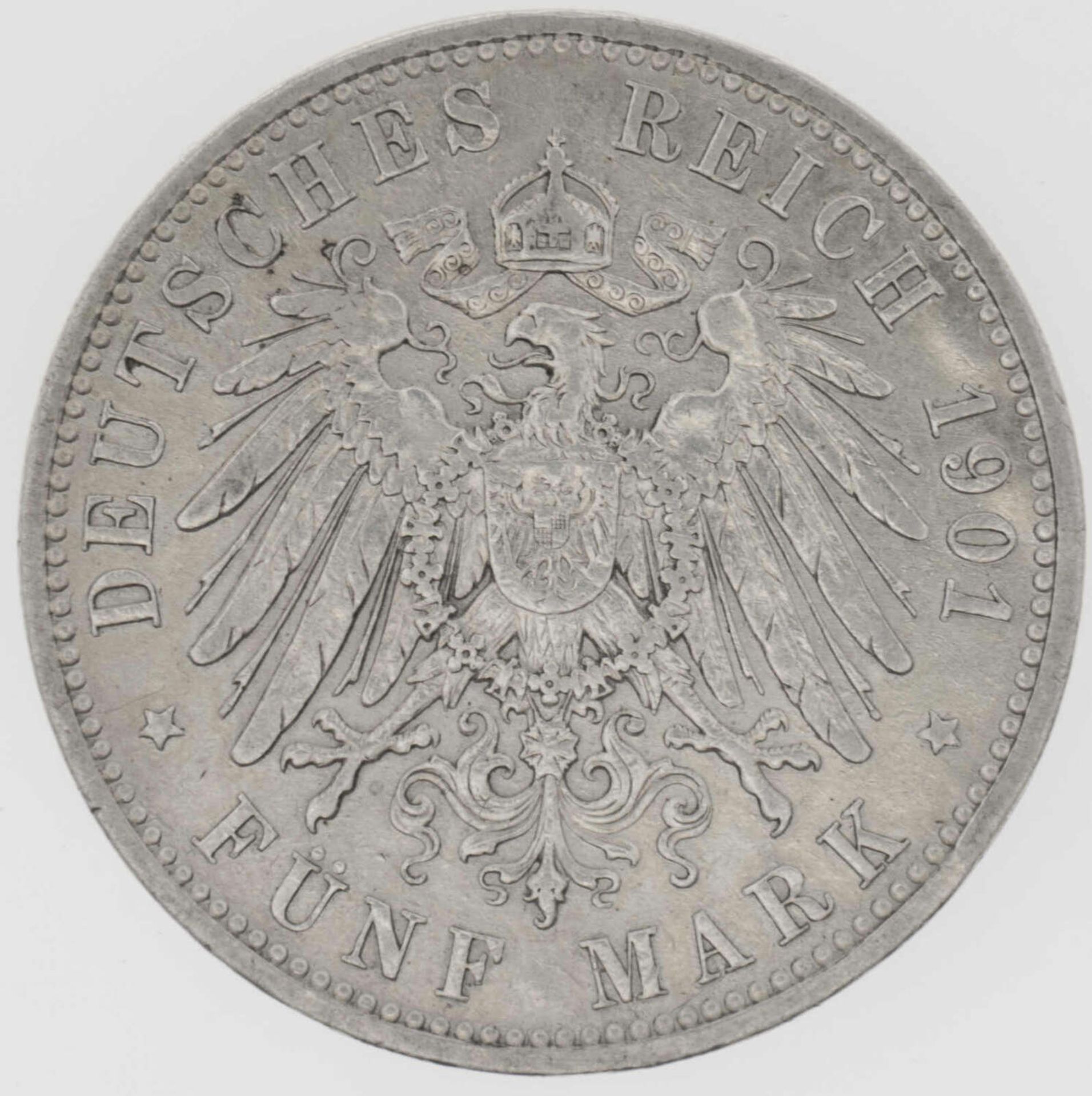 Deutsches Kaiserreich Preußen1901, 5.- Mark - Silbermünze, "Wilhelm II.". Erhaltung: vz. German - Bild 2 aus 2