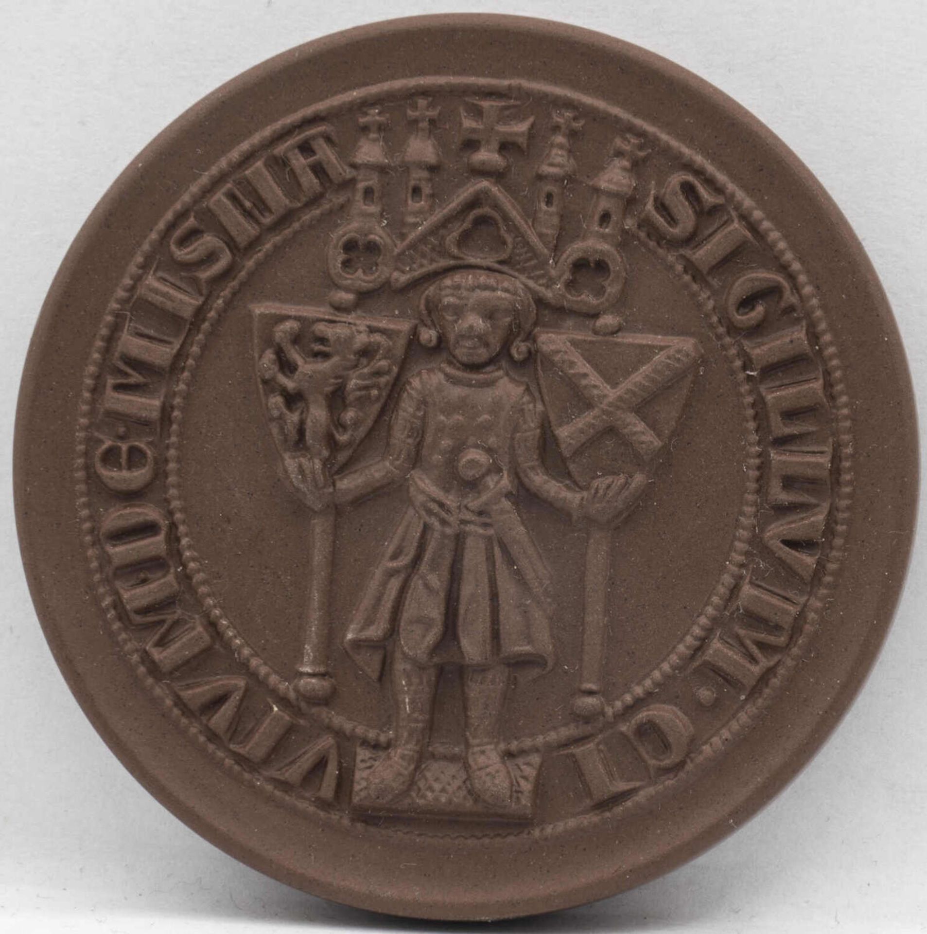 Meissen Porzellan - Medaille ältestes Siegel der Stadt Meissen. Durchmesser: ca. 64 mm. Erhaltung: