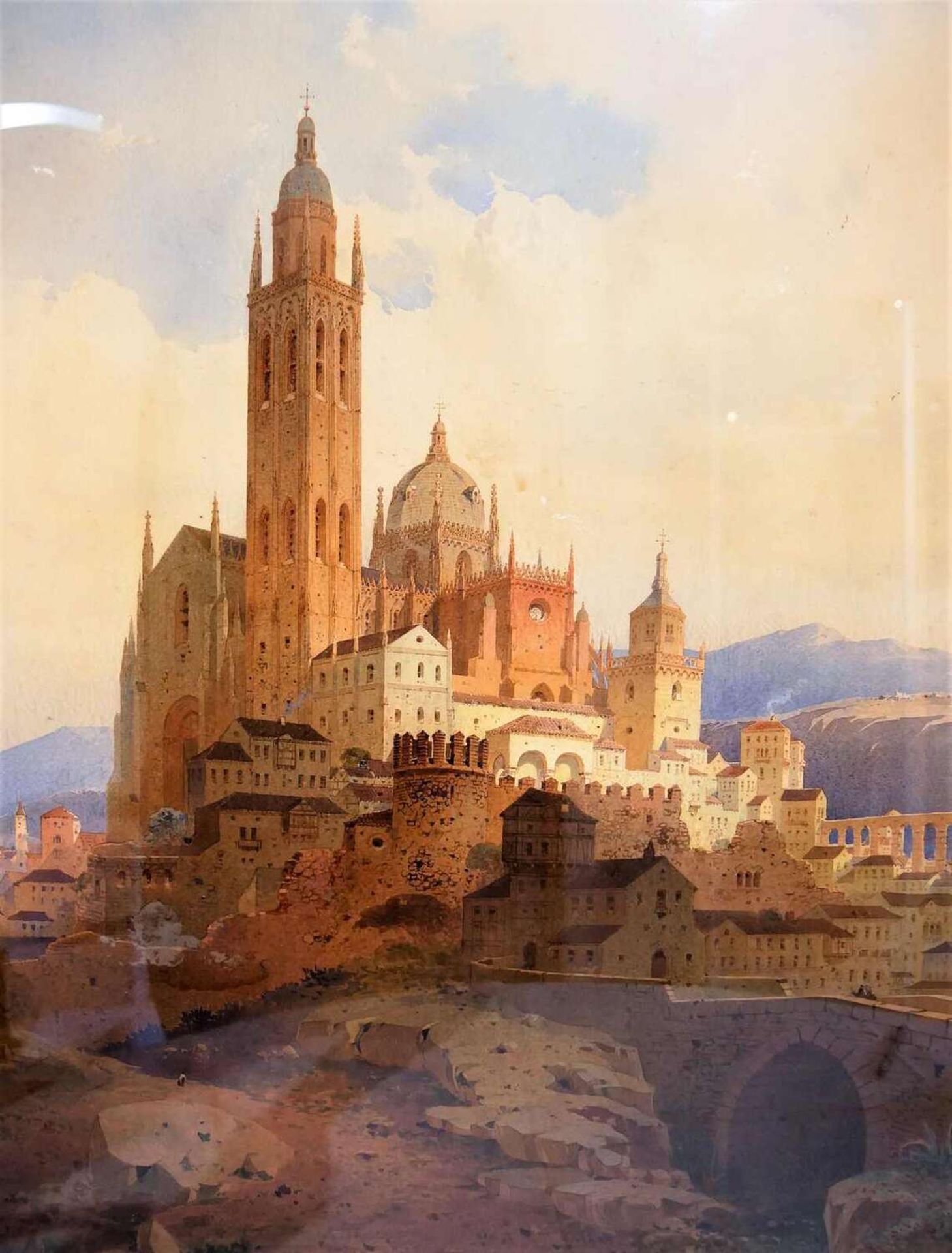 Friedrich Eibner (1825-1877), großes Aquarell auf Papier. Hinter Glas gerahmt. "Cathedrale in - Image 2 of 4