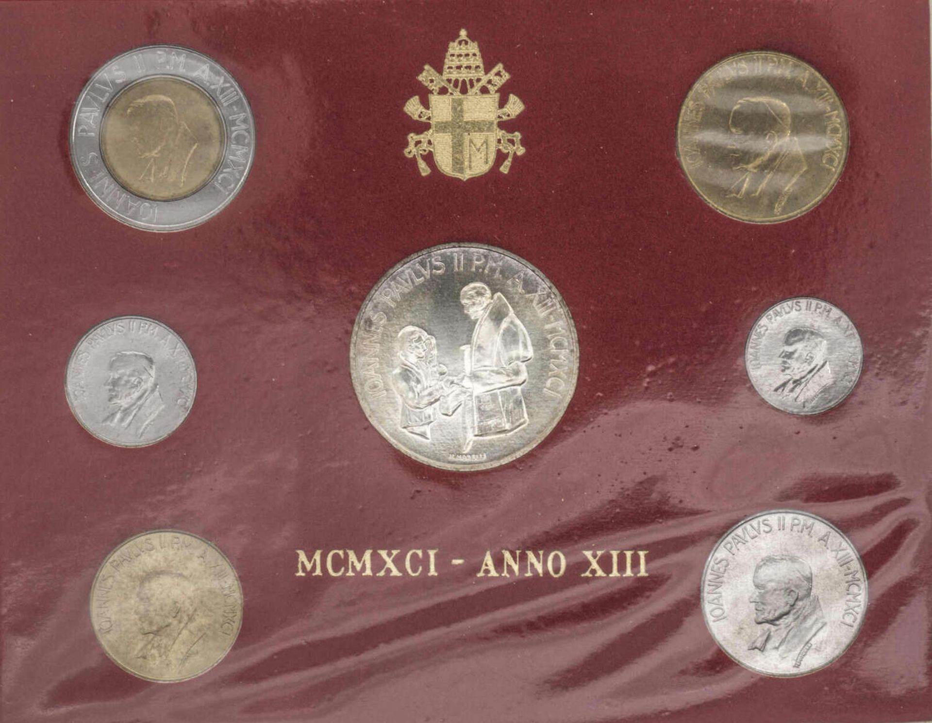 Vatikan 1991, Kursmünzensatz "Johannes Paul II.". Stgl. Vatican 1991, coin set "John Paul II". BU.