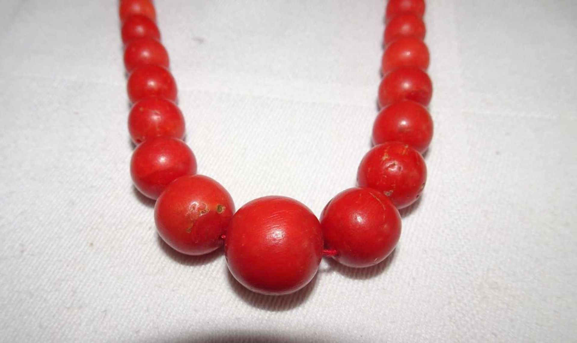 Korallenkette tiefrot, 585er Gelbgoldverschluß. Länge ca. 52 cm Coral necklace deep red, 585 yellow - Bild 2 aus 3