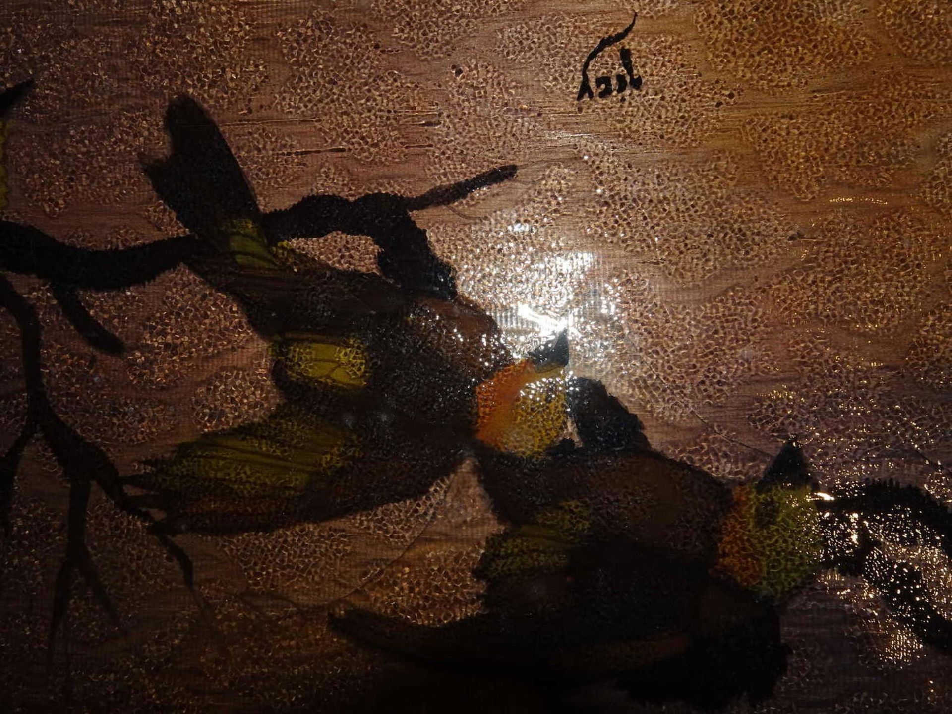 Serviertablett Hinterglasmalerei, Eisglas, signiert "Gisy", Gesamtlänge ca. 56 cm, Breite ca.27 cm. - Image 3 of 3