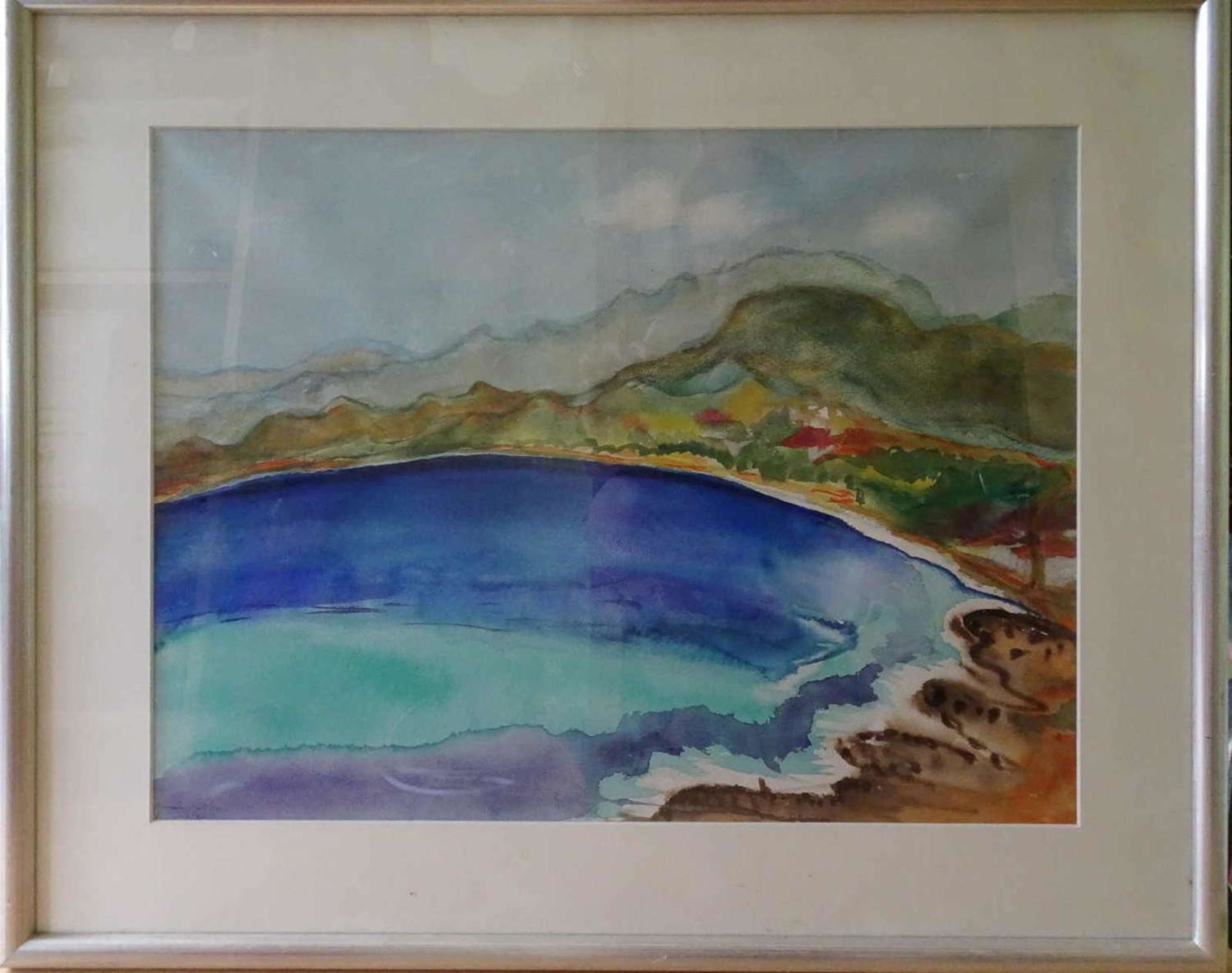 Anne Krohn, Aquarell auf Papier "Bucht", links unten Signatur Anne Krohn1971. Guter Zustand.