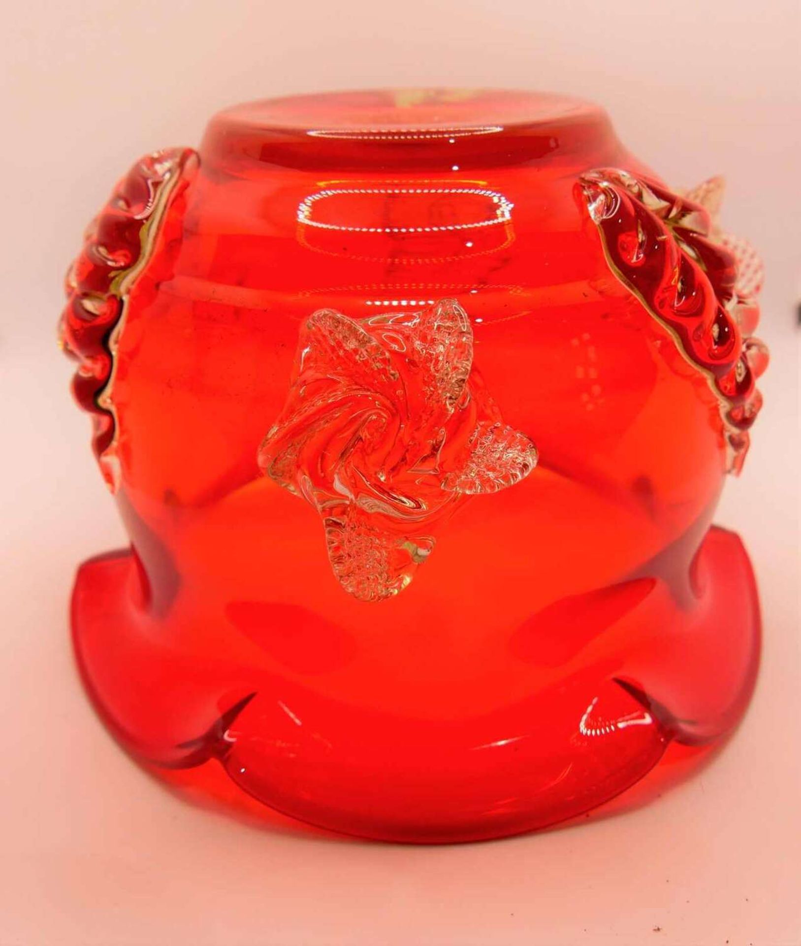 Murano Glasschüssel mit Aufschmelzungen. Rot-orangefarbenes Glas, Durchmesser ca. 24 cm Murano - Image 4 of 4