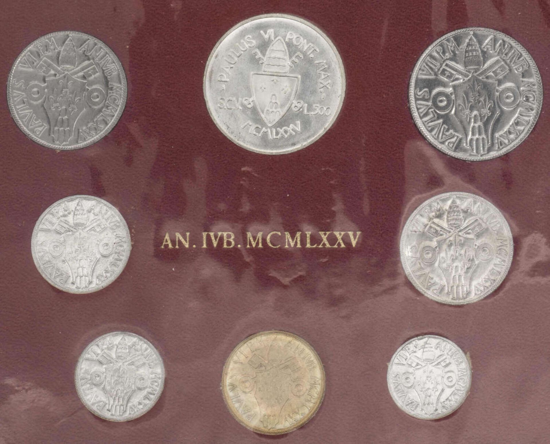 Vatikan 1975, Kursmünzensatz "Pail VI.". Stgl. Vatican 1975, coin set "Paul VI". BU.