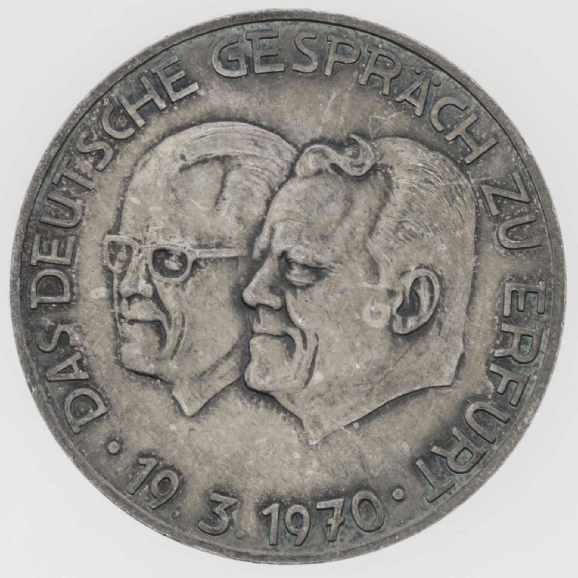 Silbermedaille "Das deutsche Gespräch zu Erfurt 19.3.1970. Silber 1000. Gewicht: ca. 25 g.