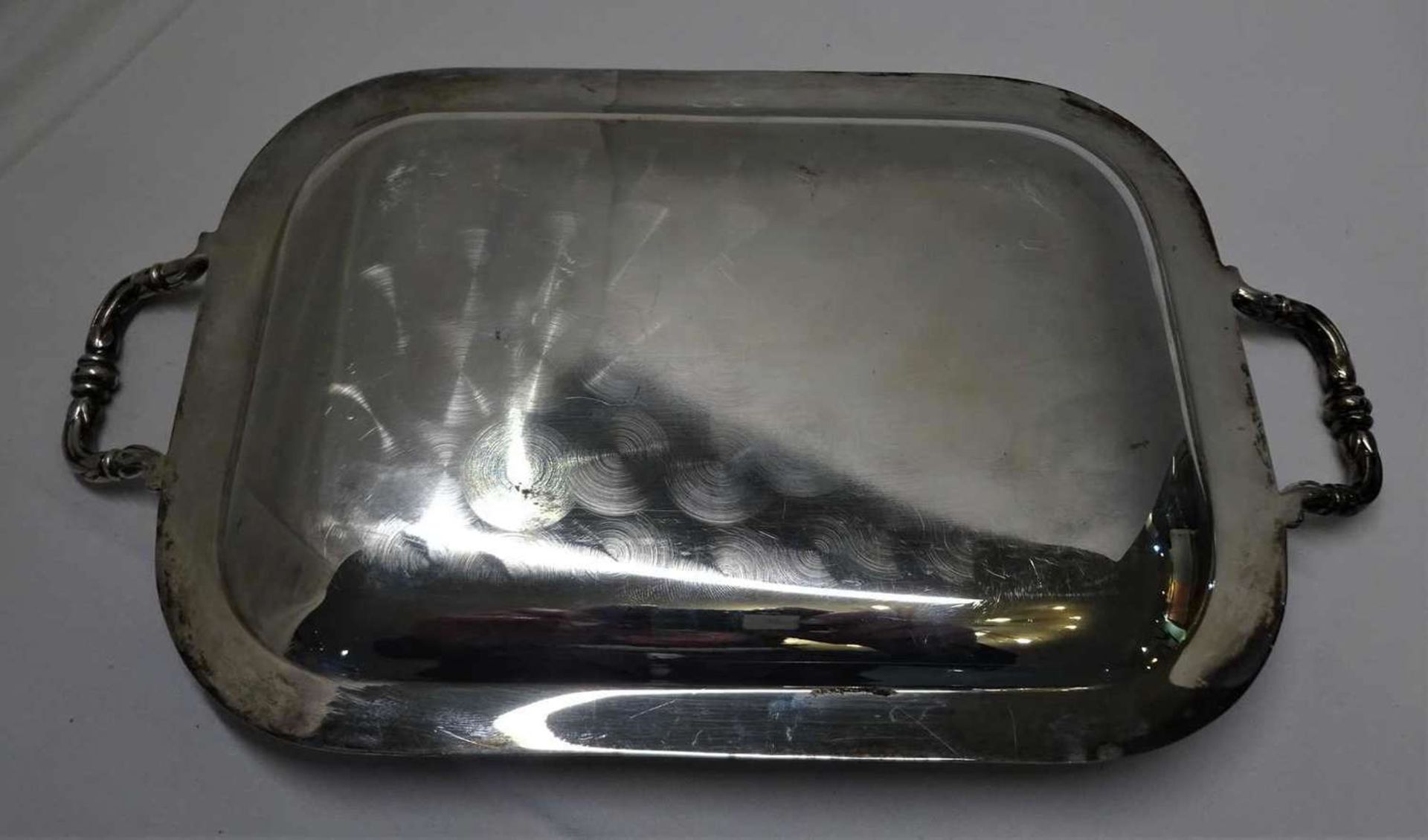 Tablett, 800er Silber, Punze 800 A im Kreis, 1 AL. Länge ca. 30 cm, Breite ca. 17,5 cm. Gewicht ca. - Image 4 of 4