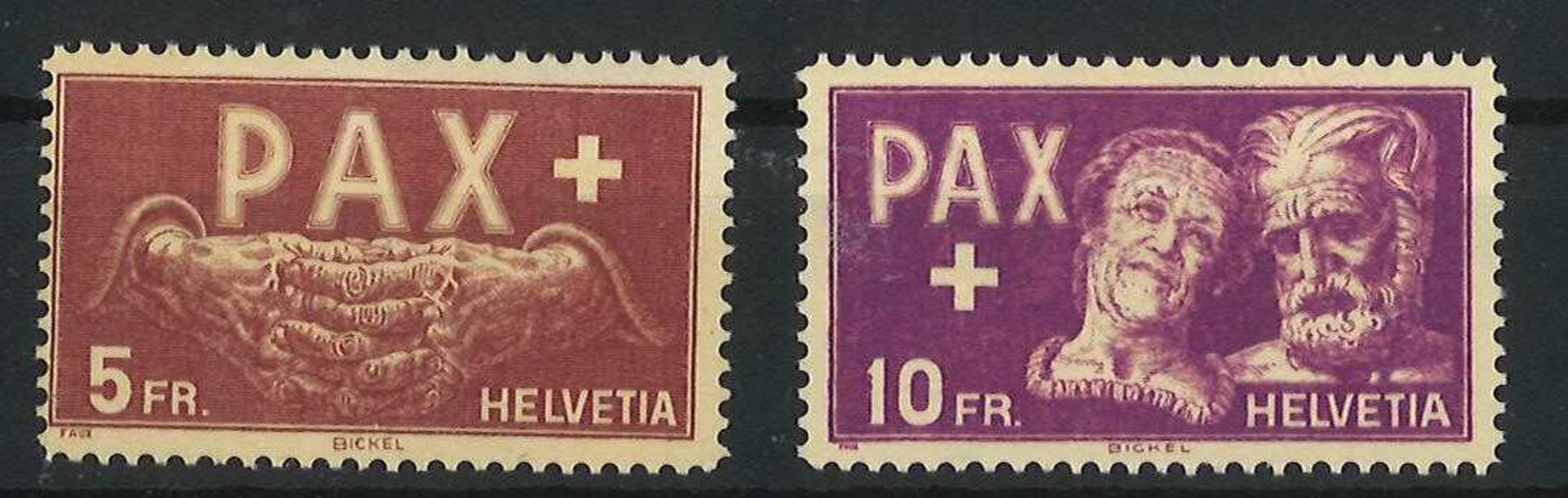Schweiz 1945, Mi Nr. 458-459, Pax Ausgabe zum Waffenstillstand, postfrischSwitzerland 1945, Mi No.