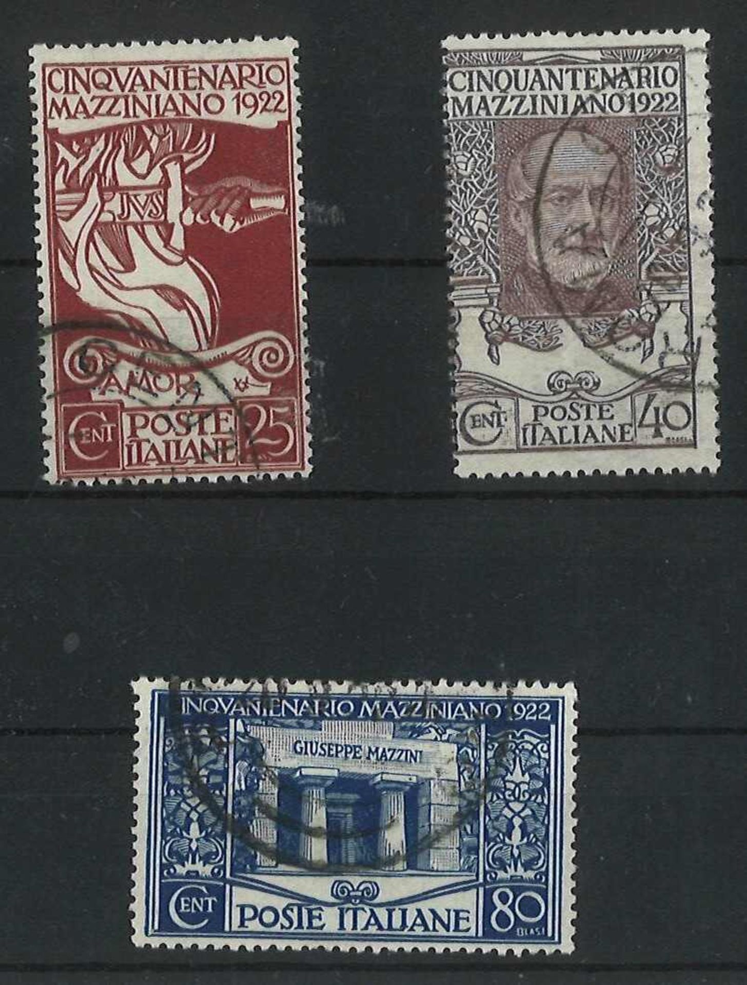 Italien 1922, Mi Nr 157-159, 50. Todestag von Guis Mazzini, gestempeltItaly 1922, Mi Nr 157-159, 50