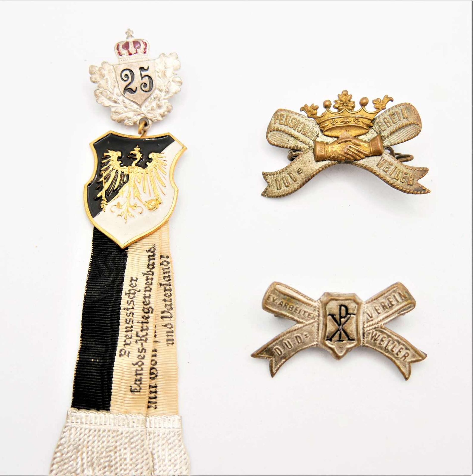 1. Weltkrieg, 3 Abzeichen, Pensiona und Kriegerverein Dudweiler.World War 1, 3 badges, Dudweiler pe