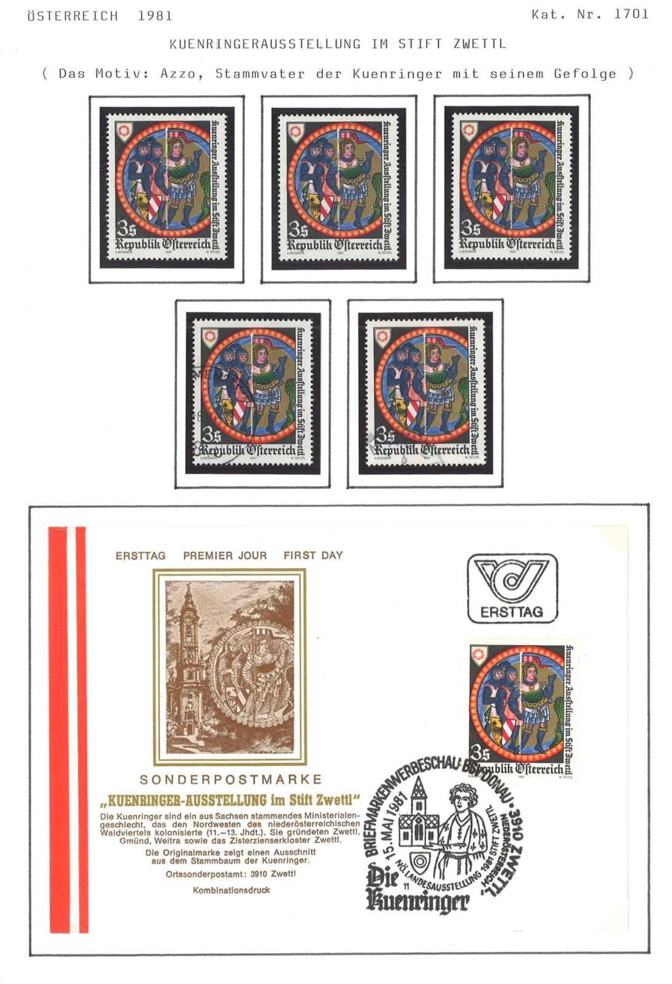 Österreich, Jahrgang 1981, Marken postfrisch, gestempelt und FDC, sowie Sonderdrucke.Austria, born