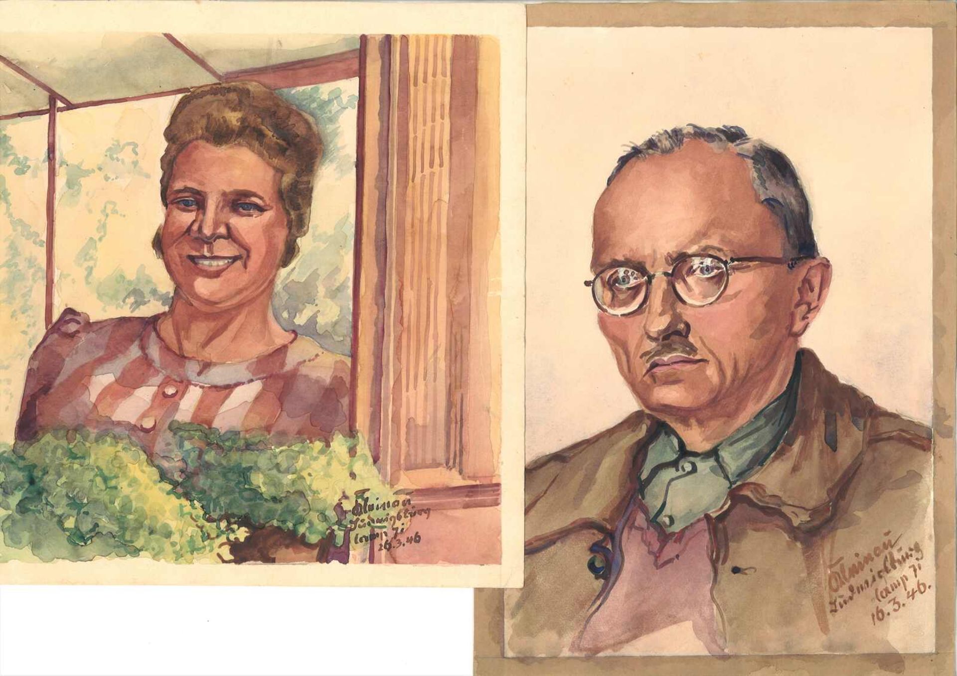 ungedeuteter Künstler, 2 Aquarelle auf Papier, guter Malstil, rechts unten beide signiert 1946unex