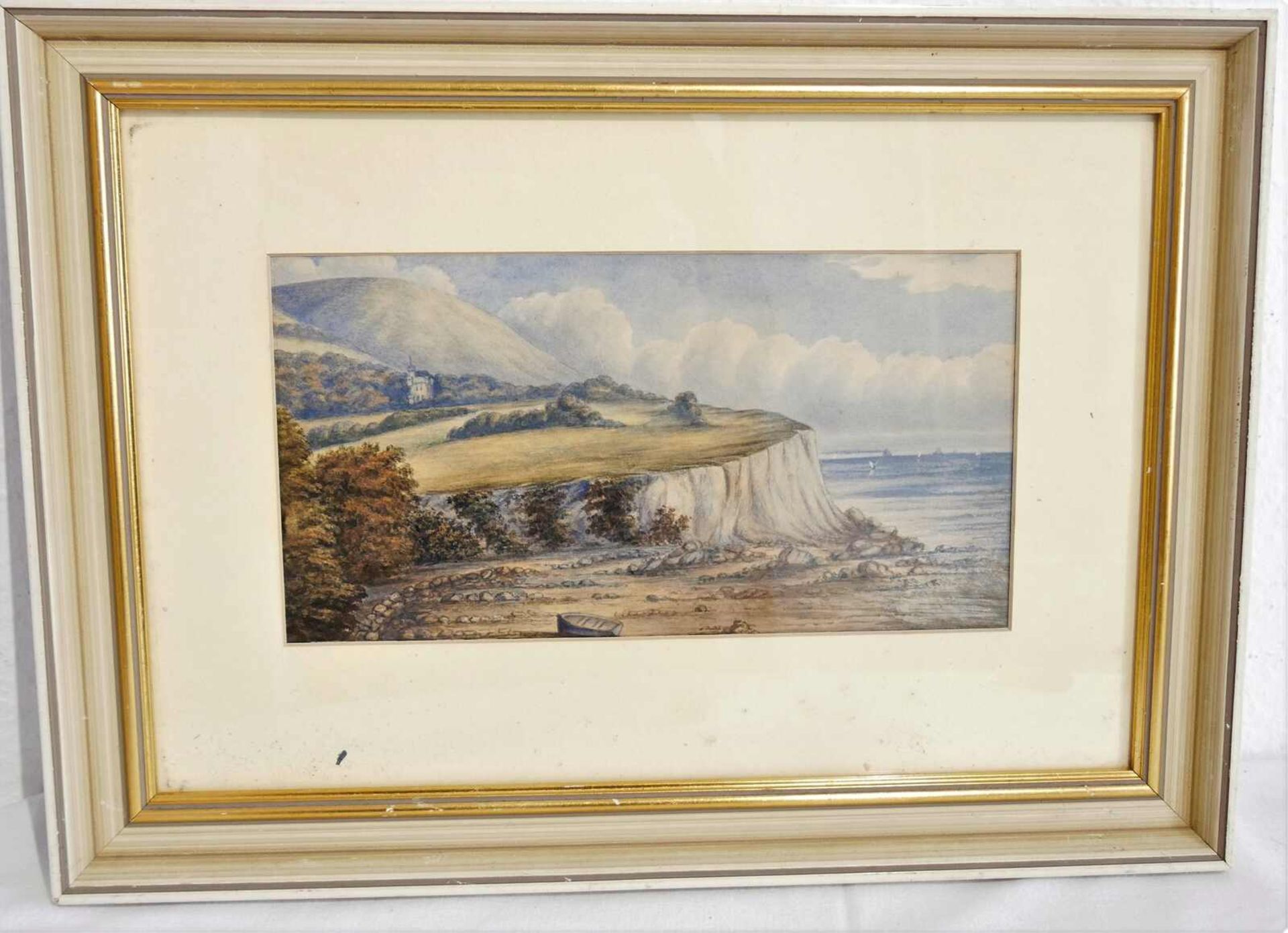 unbekannter Künstler, Aquarell auf Papier "Steilküste England", hinter Glas gerahmt. Gesamtmaße: