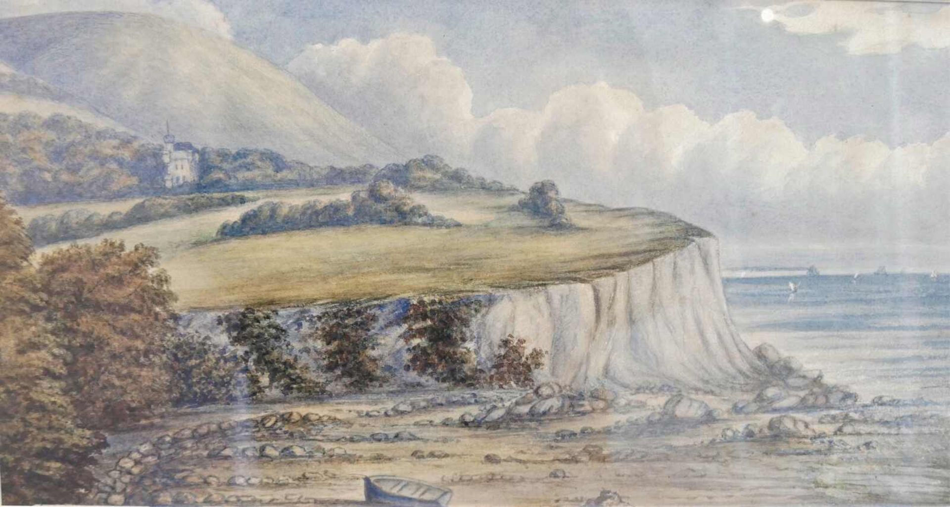 unbekannter Künstler, Aquarell auf Papier "Steilküste England", hinter Glas gerahmt. Gesamtmaße: - Bild 2 aus 2