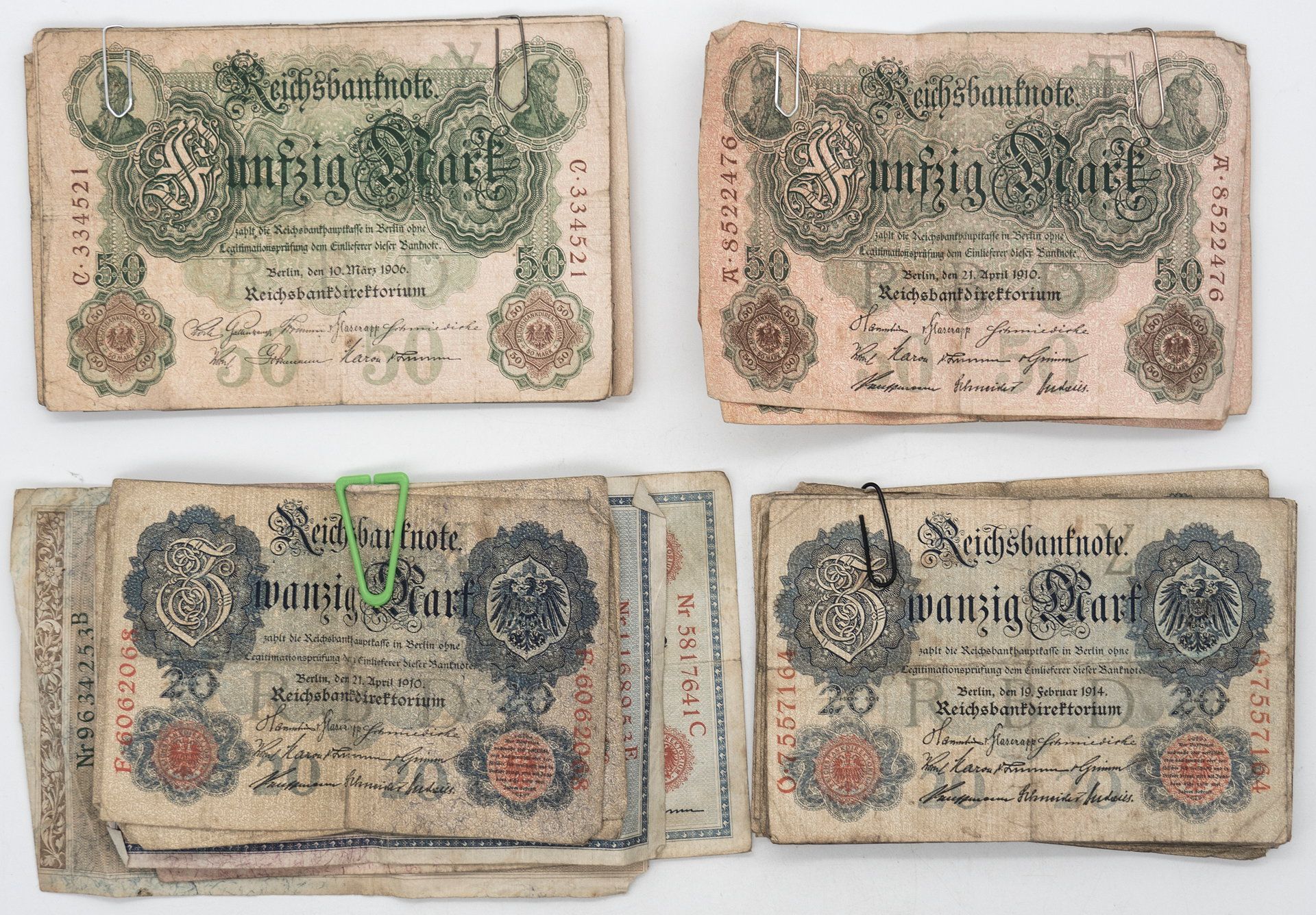 Deutsches Reich 1905/14, Lot Banknoten, bestehend aus: 1910 1 x 1000.- Mark, 1905 1 x 100.- Mark,