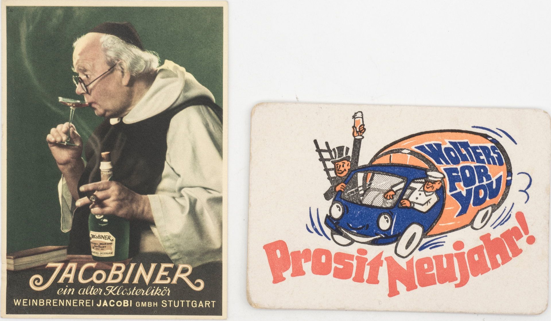 BRD zwei Reklame - Postkarten, davon 1 x als Bierdeckel.>/de>