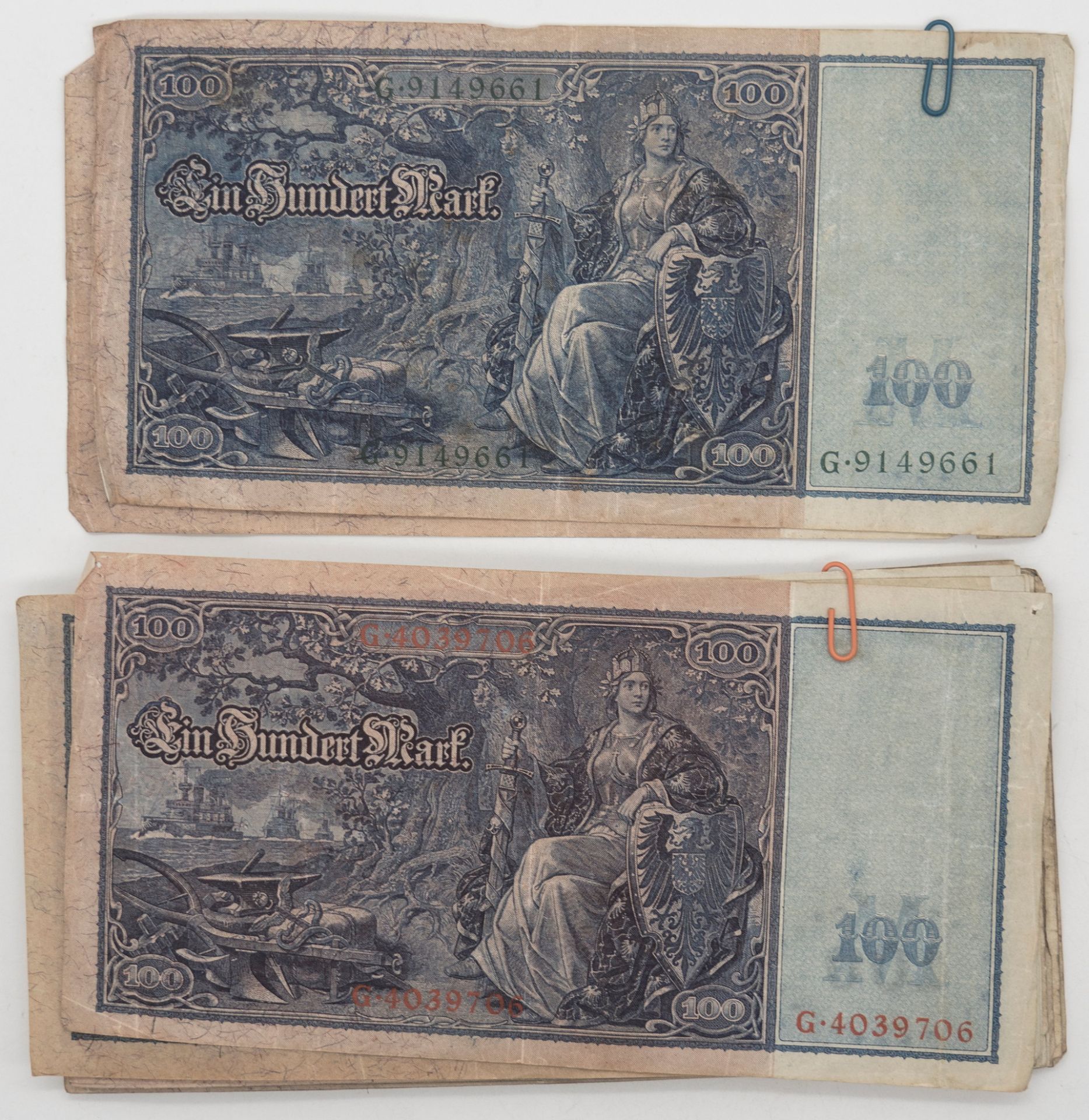 Deutsches Reich 1910, Lot 100.- Mark - Banknoten, rot. Rosenberg Nr. 43. Insgesamt 25 Stück. - Image 2 of 2