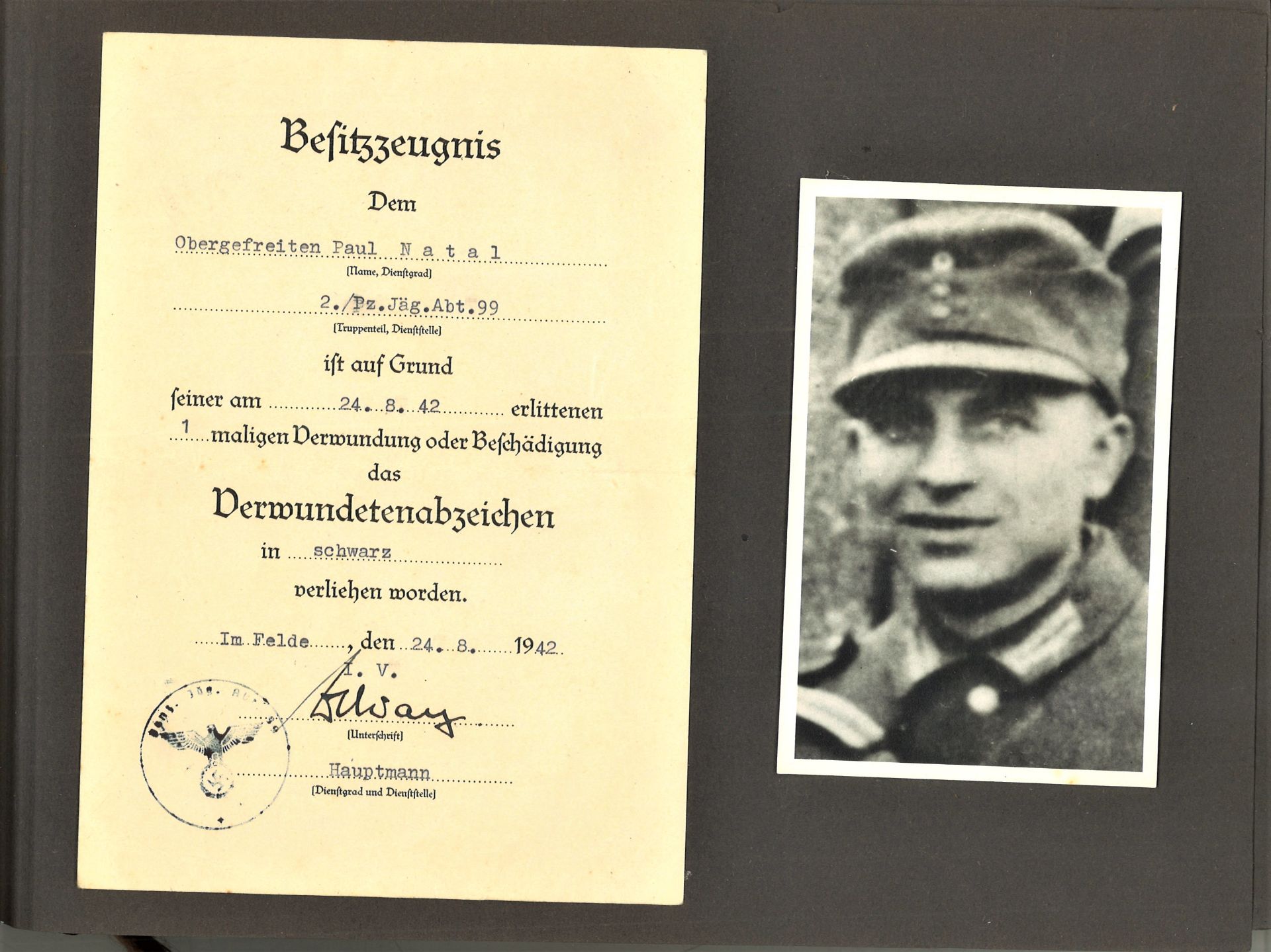 Fotoalbum Kriegserinnerungen 3. Reich, Panzerjägerabteilung, dabei seltenste Urkunde: Getreu - Bild 4 aus 6