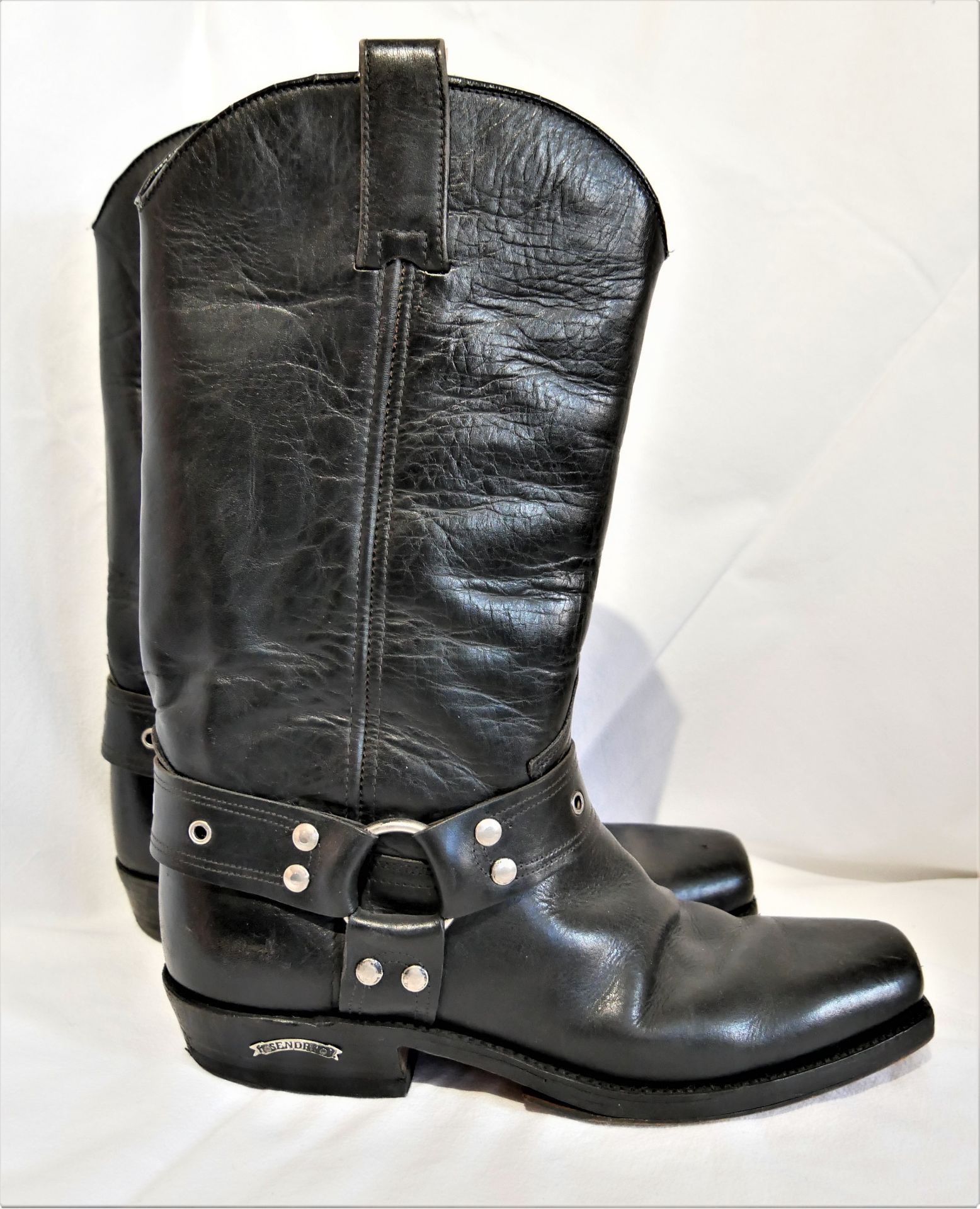 Original "Sendra" Biker-Boots, schwarzes Leder, US Größe 10 entspricht Größe 44, guter getragener