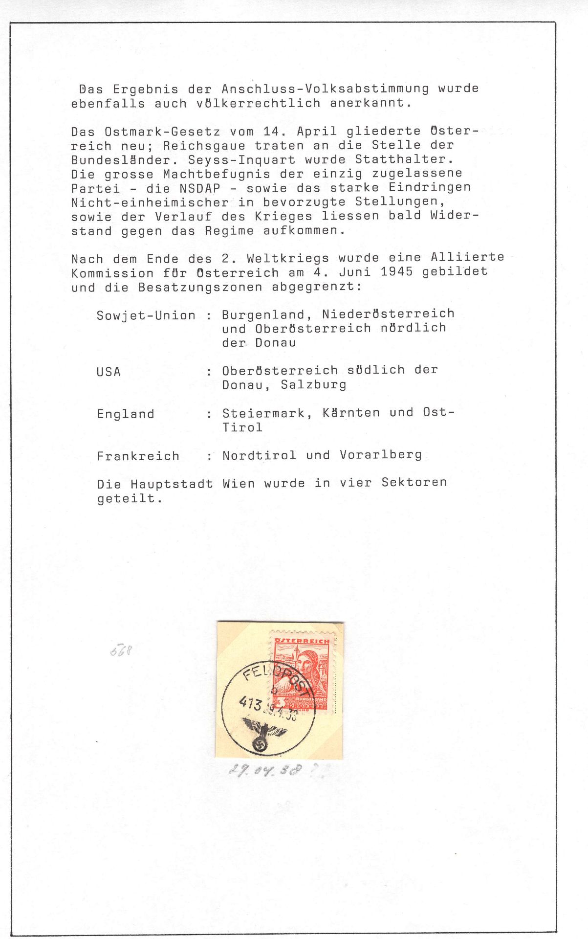Österreich 1938, Anschluss Österreich, Mi. - Nr. 568 mit Feldpoststempel auf Briefstück.