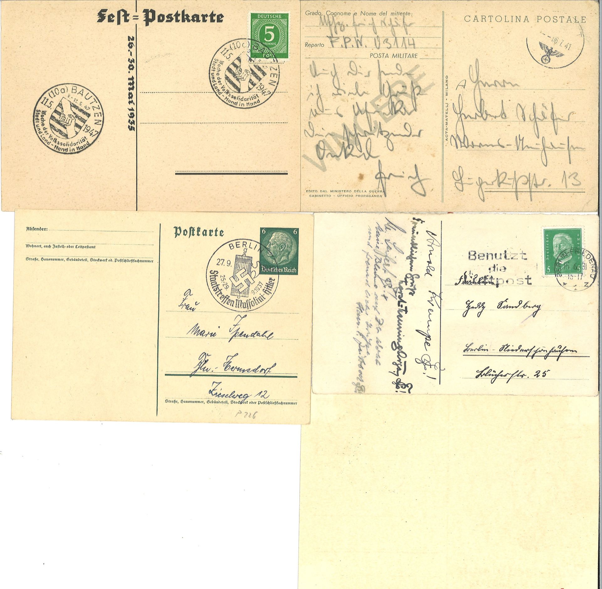 5 Belege 1930er Jahre: 1) Postkarte "Zwei Völker, ein Sieg, deutsch-italienische Waffenbrüderschaft. - Image 2 of 2