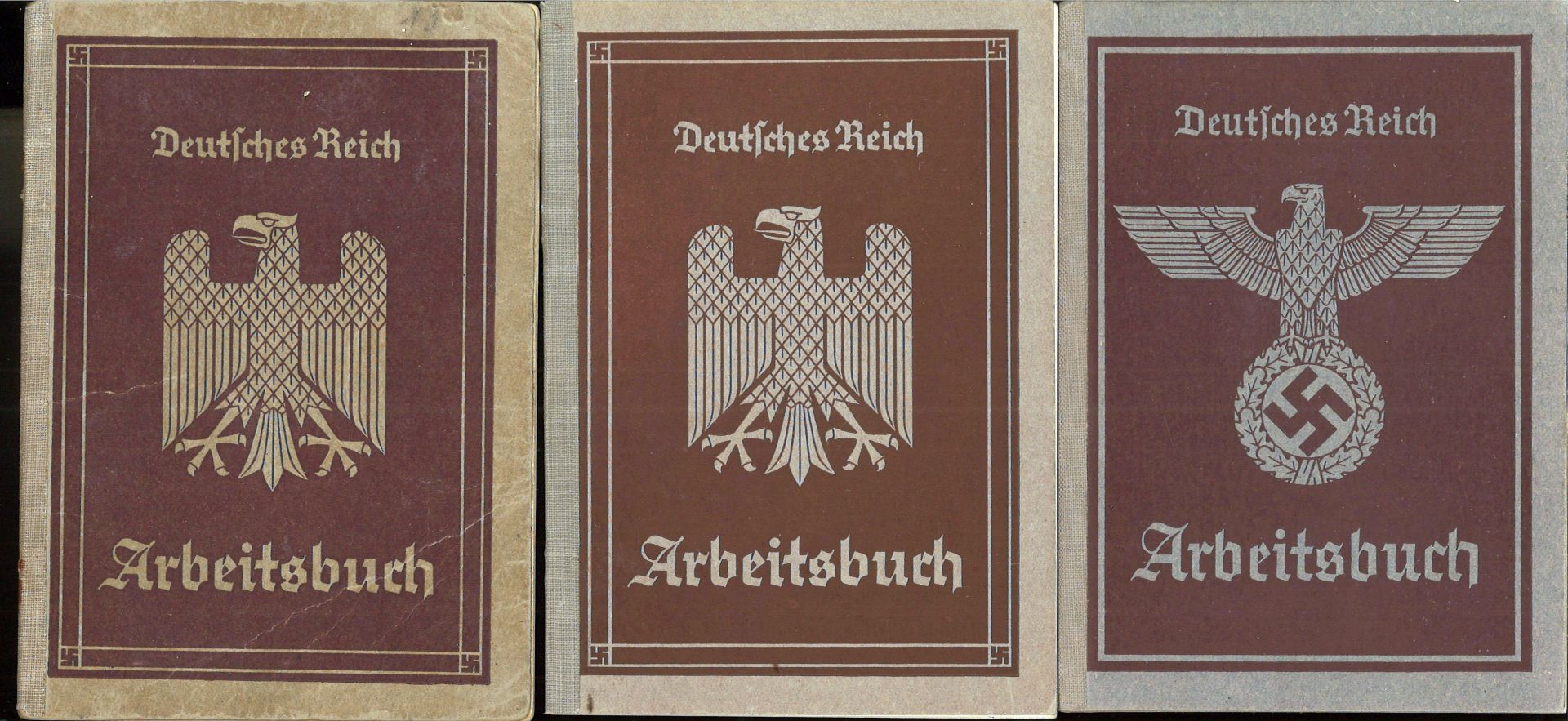 Lot von 3 Arbeitsbüchern, Militaria. 3. Reich, 2 x Zustand 2, 1x Zustand 3-, bitte besichtigen