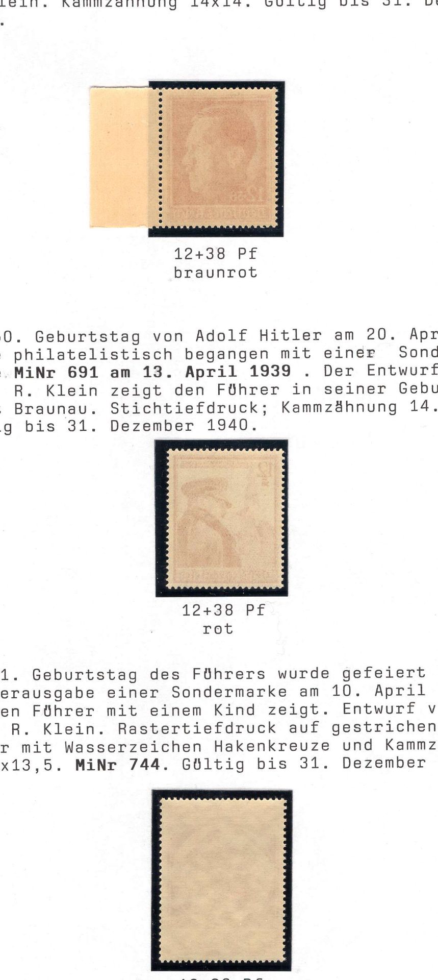 Deutsches Reich 1938/40, Mi. - Nr. 664, 691, 744, Sondermarken Adolf Hitler. In tadelloser - Image 2 of 2