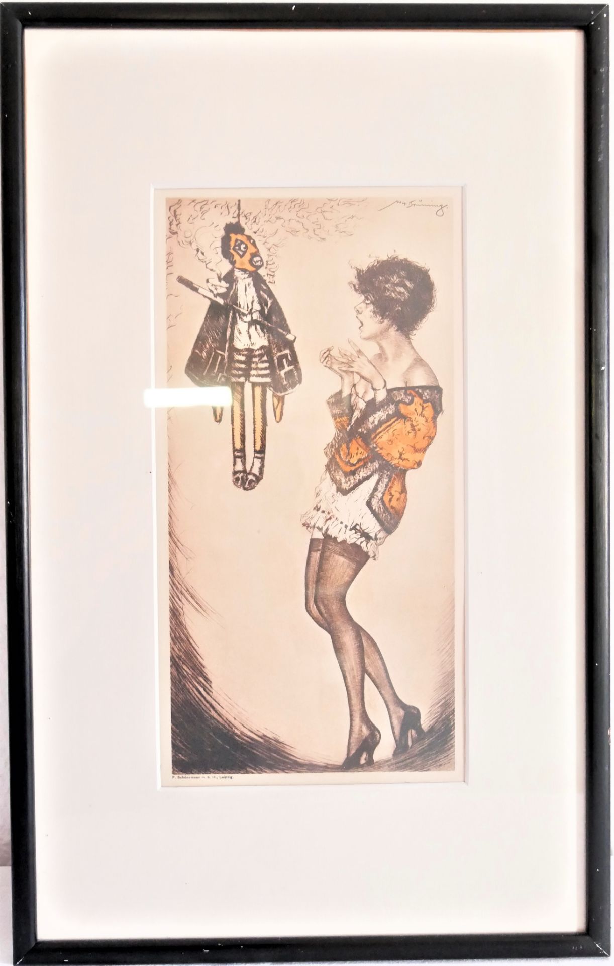 Max Brüning (1887-1968), Lichtdrucktafel "Frivole Darstellung einer jungen Frau mit Puppe". Hinter
