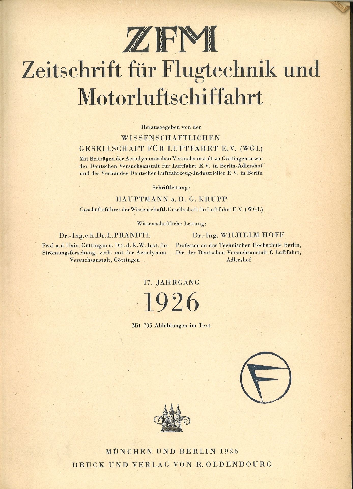 Zeitschrift für Lufttechnik und Motorluftschifffahrt, gebundener kompletter Jahrgang 1926, 570