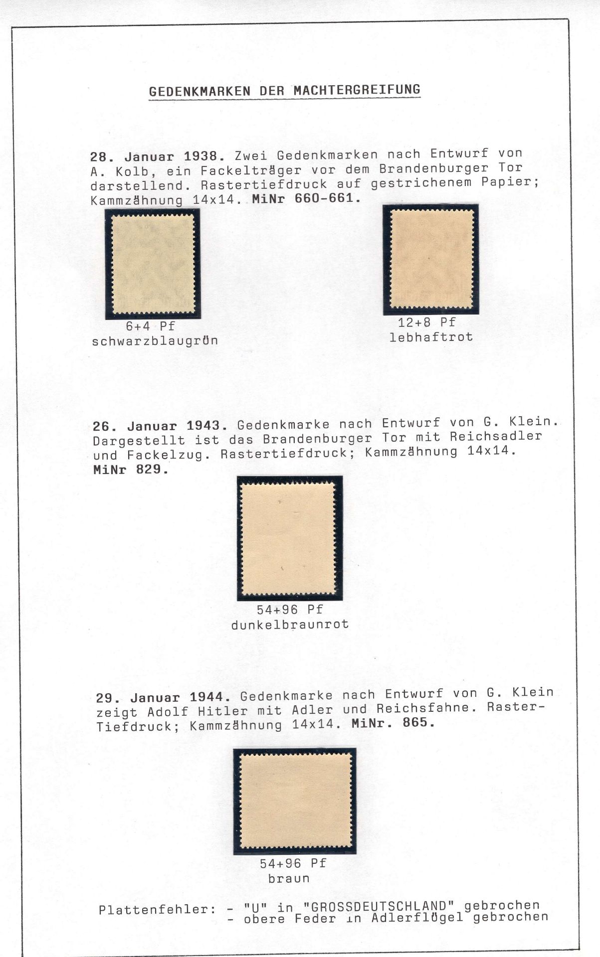 Deutsches Reich 1938/44, Mi. - Nr. 660/61, 829, 865, Gedenkmarken der Machtergreifung. In tadelloser - Image 2 of 2