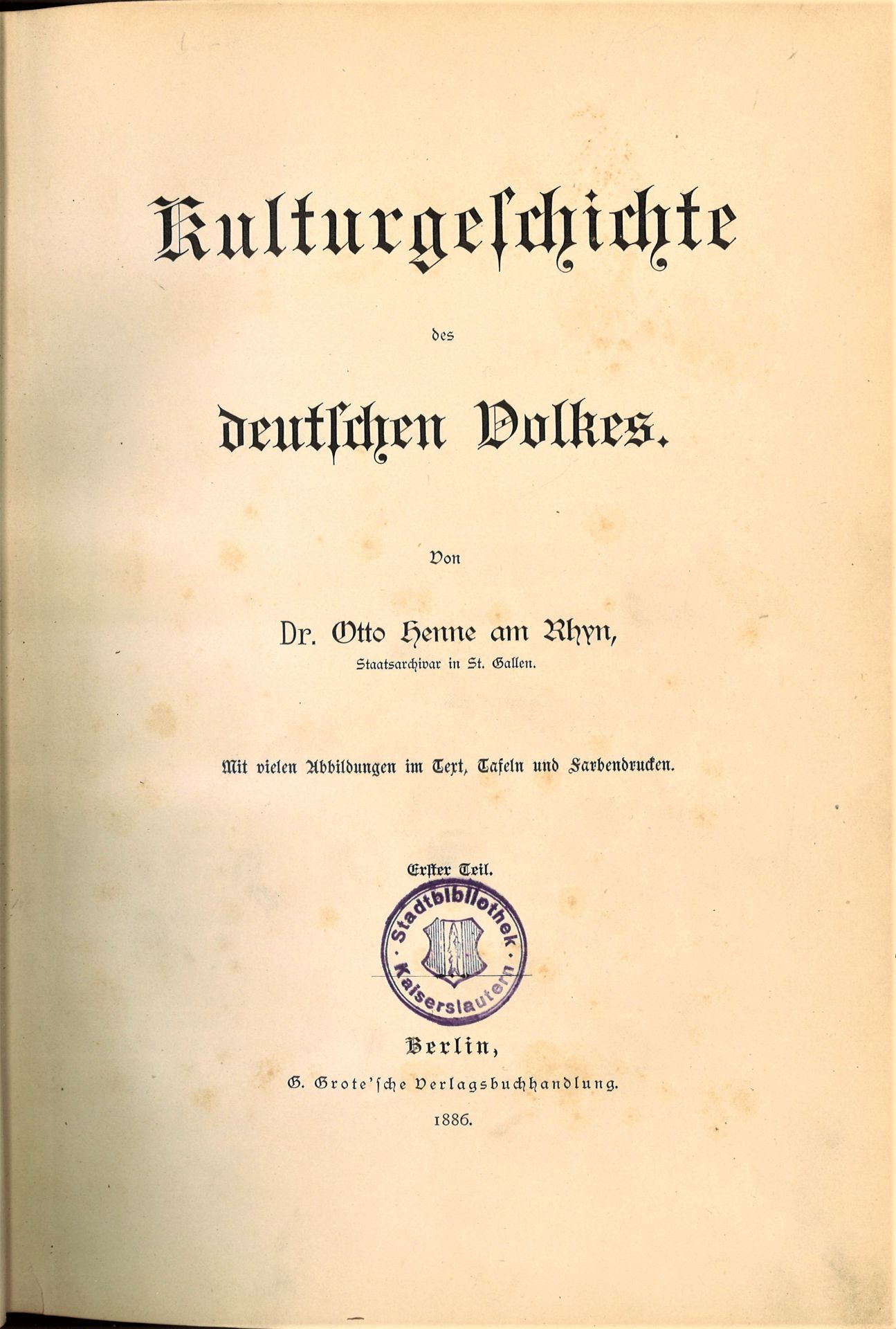 Kulturgeschichte des deutschen Volkes von Dr. Otto Henne am Rhyn, Berlin 1886 - Bild 2 aus 2