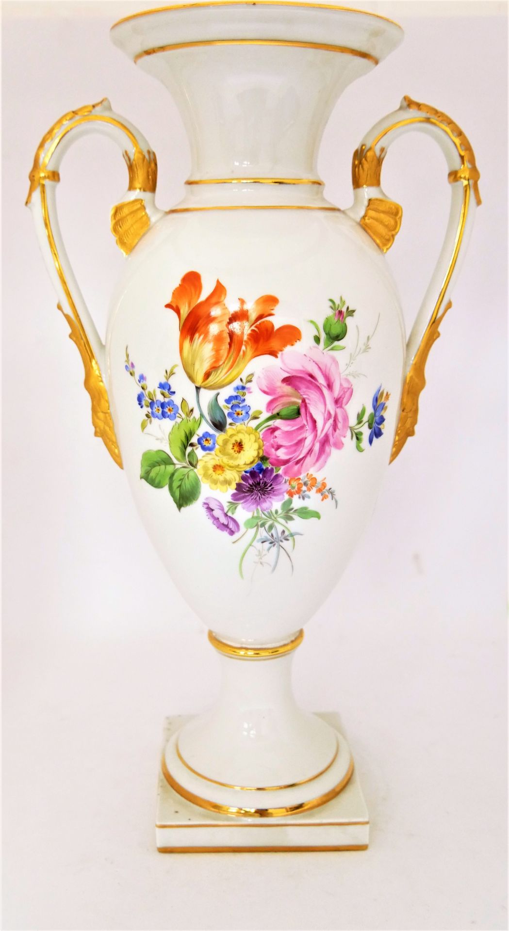 Amphoren-Porzellanvase von Potschappel Dresden, PGH, handbemalt, guter Zustand, Höhe ca. 34 cm - Bild 2 aus 3