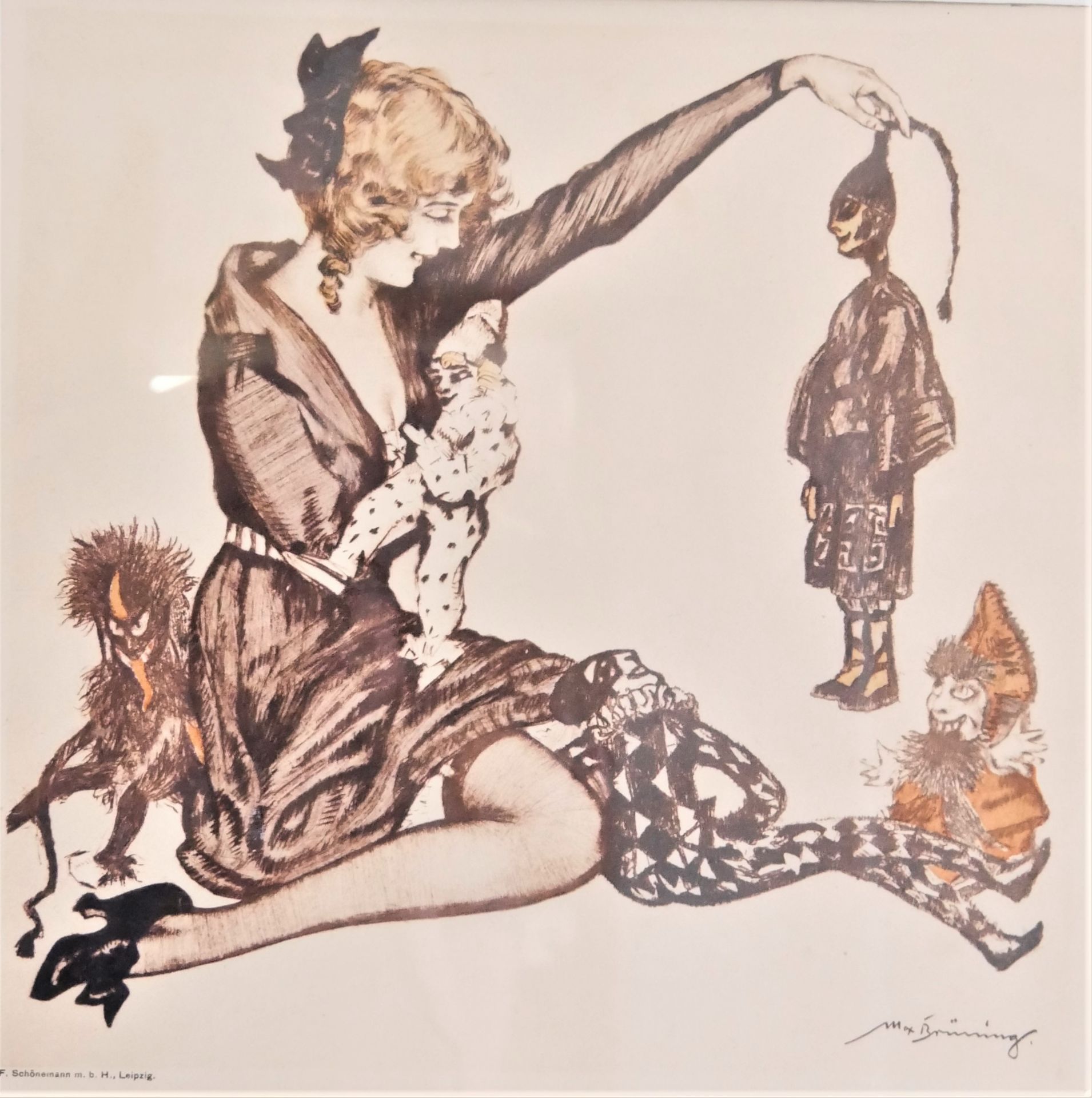 Max Brüning (1887-1968), Lichtdrucktafel "Junge Frau mit Puppen". Hinter Glas gerahmt. Blattgröße: - Image 2 of 3