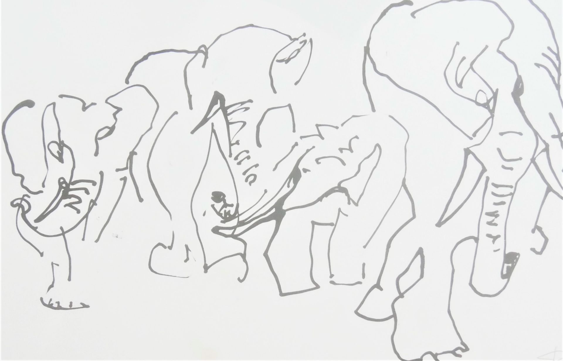 unbekannter Künstler, Monogramm Filzstift, "Elefanten". Hinter Glas gerahmt. Rechts unten - Image 2 of 3