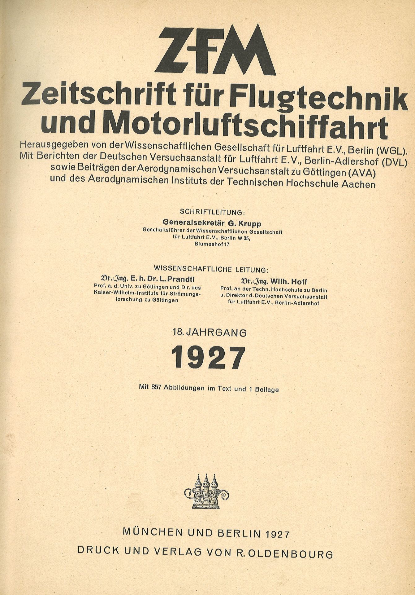 Zeitschrift für Lufttechnik und Motorluftschifffahrt, gebundener kompletter Jahrgang 1927, 576