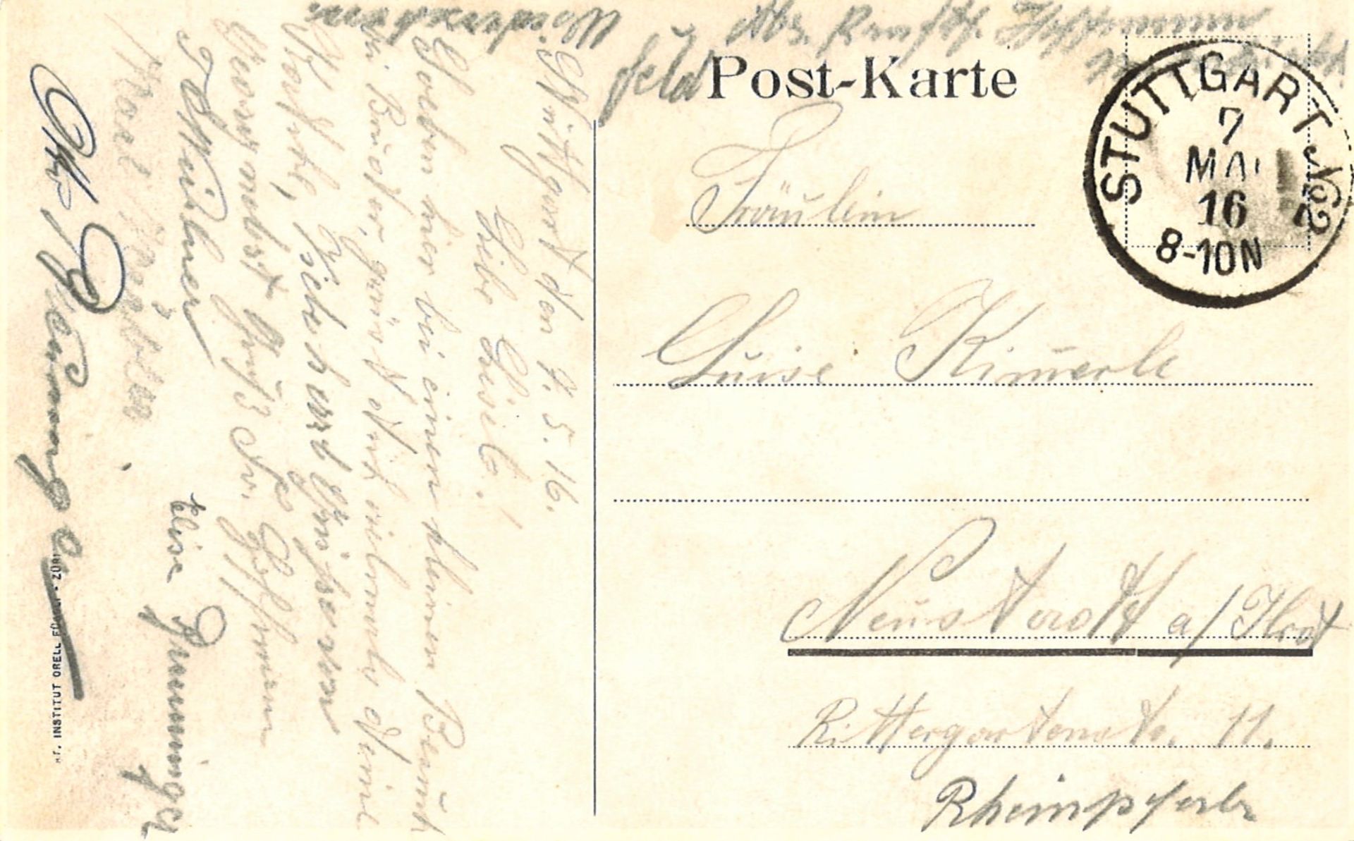 Postkarte "Gasthaus zum Hasenberg, Karl Gailing, Stuttgart", gelaufen 1916 - Image 2 of 2