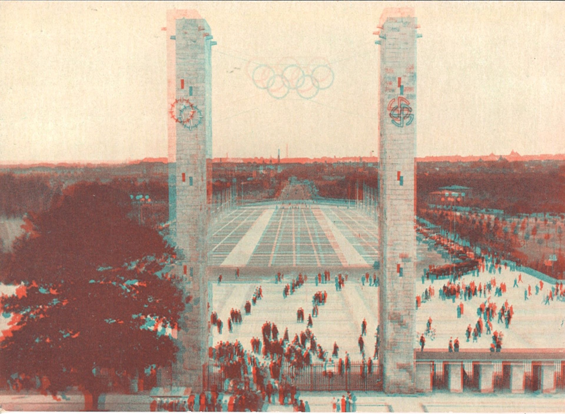 Olympiade 1936, 3D - Postkarte (Plastereoskop), Verlag Dreyer, "Das Reichssportfeld - Olympia -