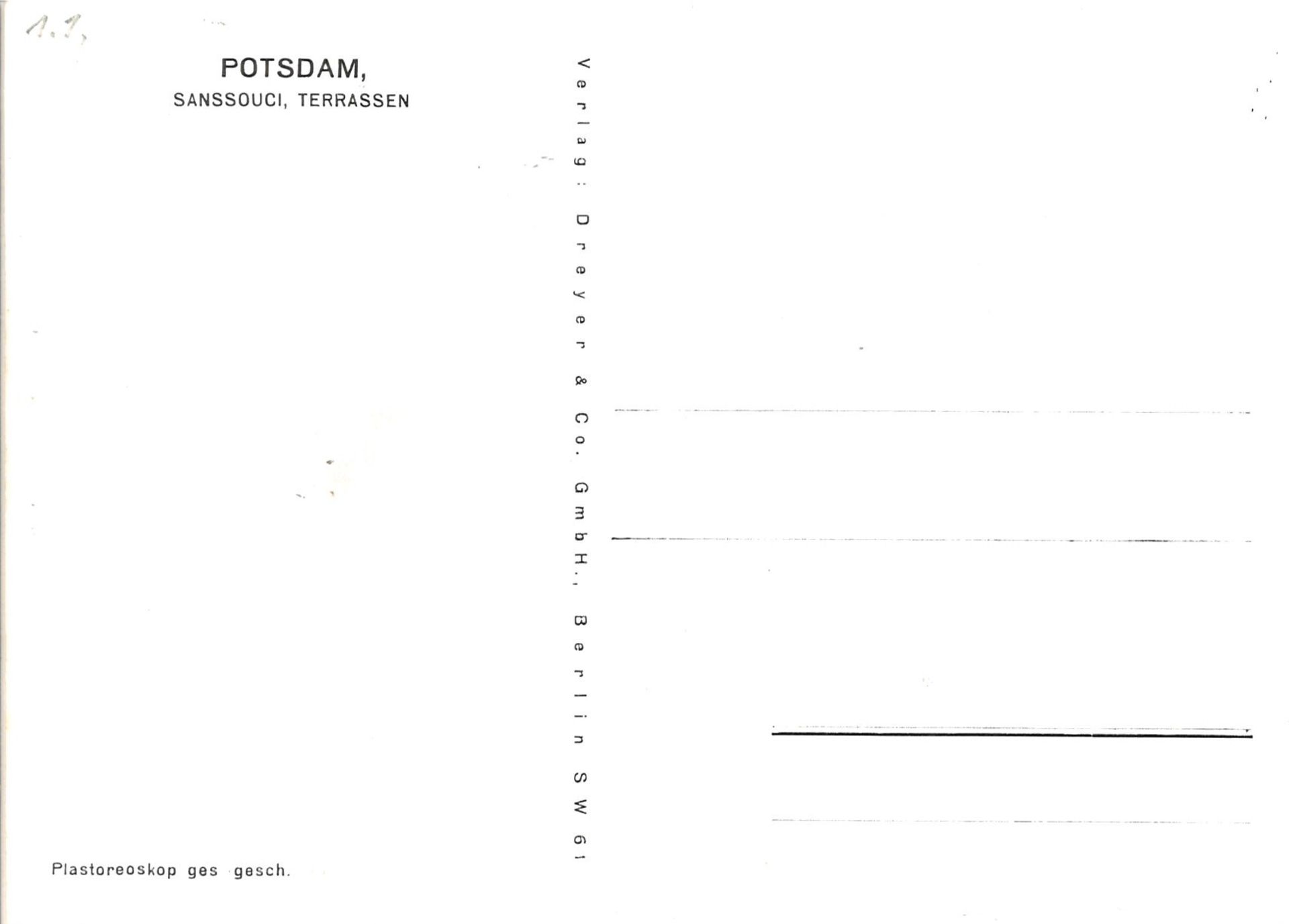 Olympiade 1936, 3D - Postkarte (Plastereoskop), Verlag Dreyer, "Potsdam - Sanssouci - Terrassen". - Image 2 of 2