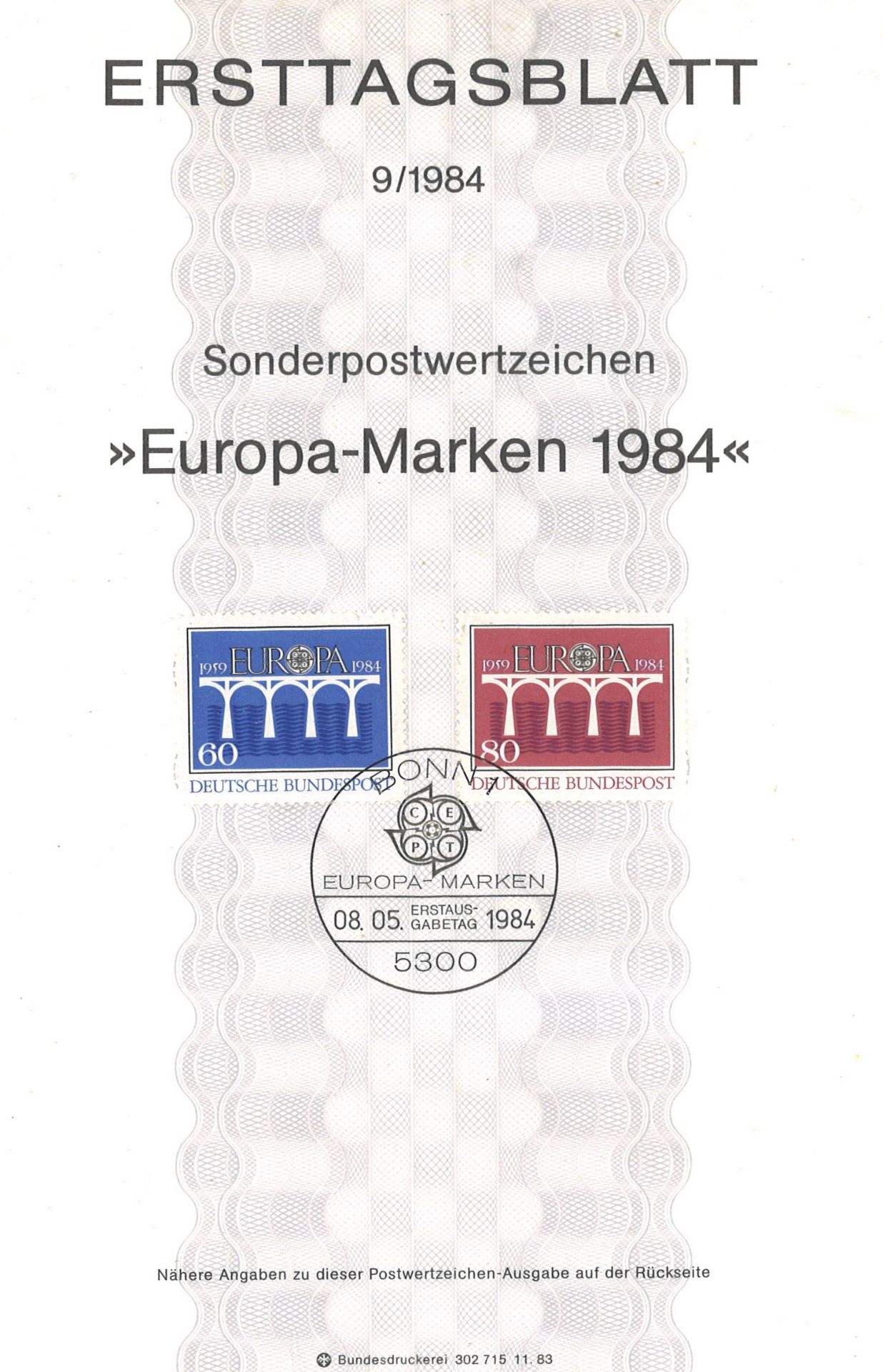 Bund, Ersttagsblätter, 102 Stück, 1985 - 1987.