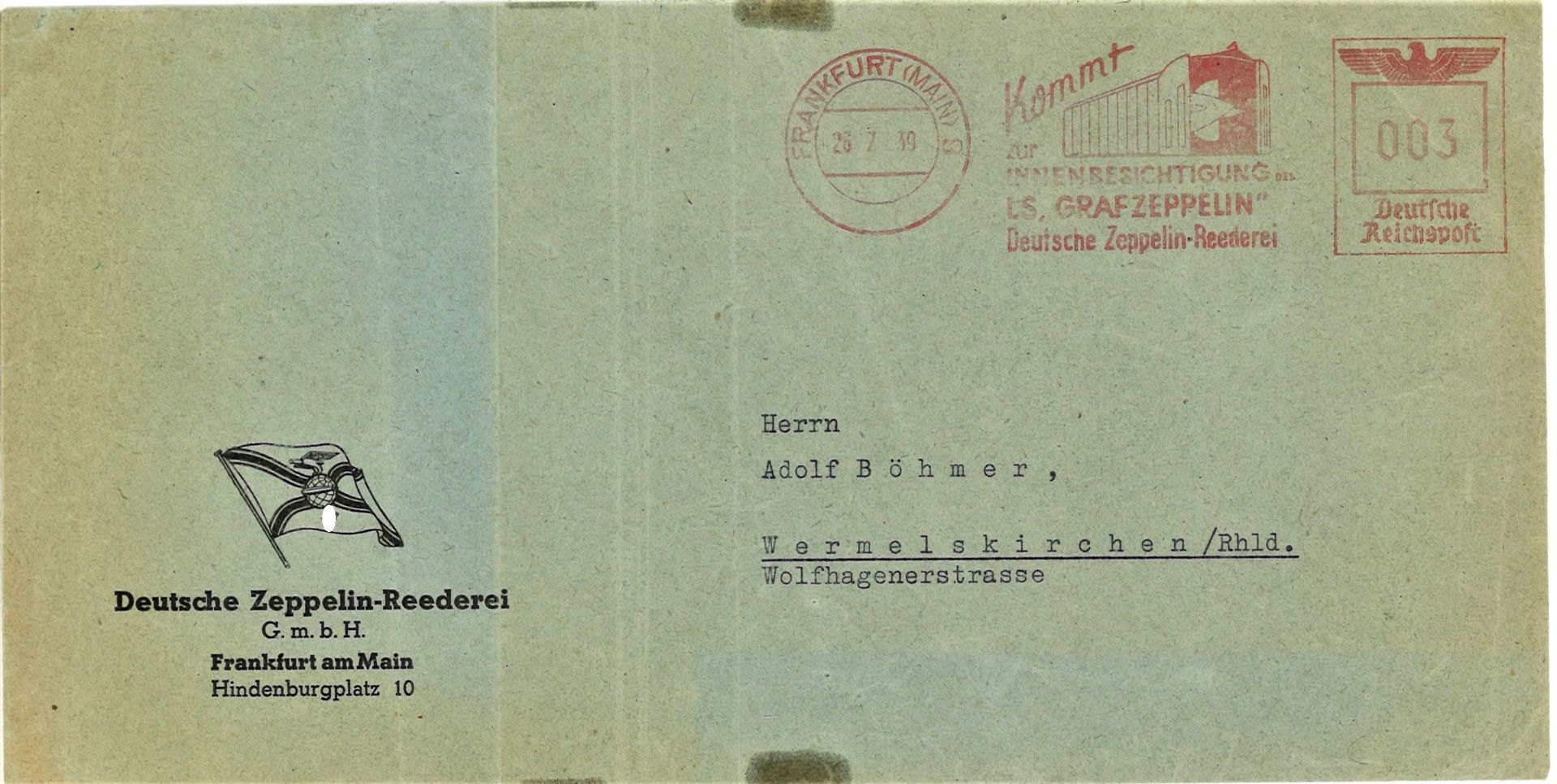 Brief von der Deutschen Zeppelin Reederei mit Maschinen - Werbestempel "Kommt zur - Image 2 of 2